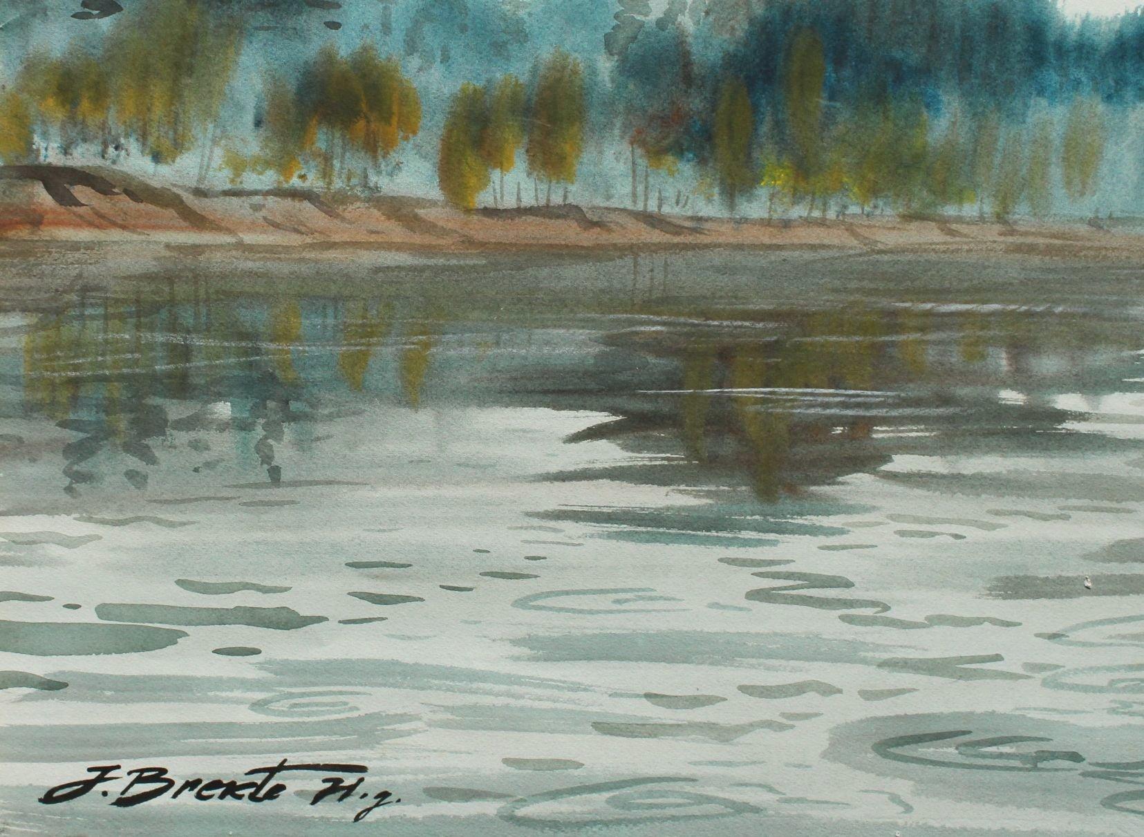 Olinkalns, paper/watercolor, 54x75 cm, 1971. - Painting by Janis Brekte