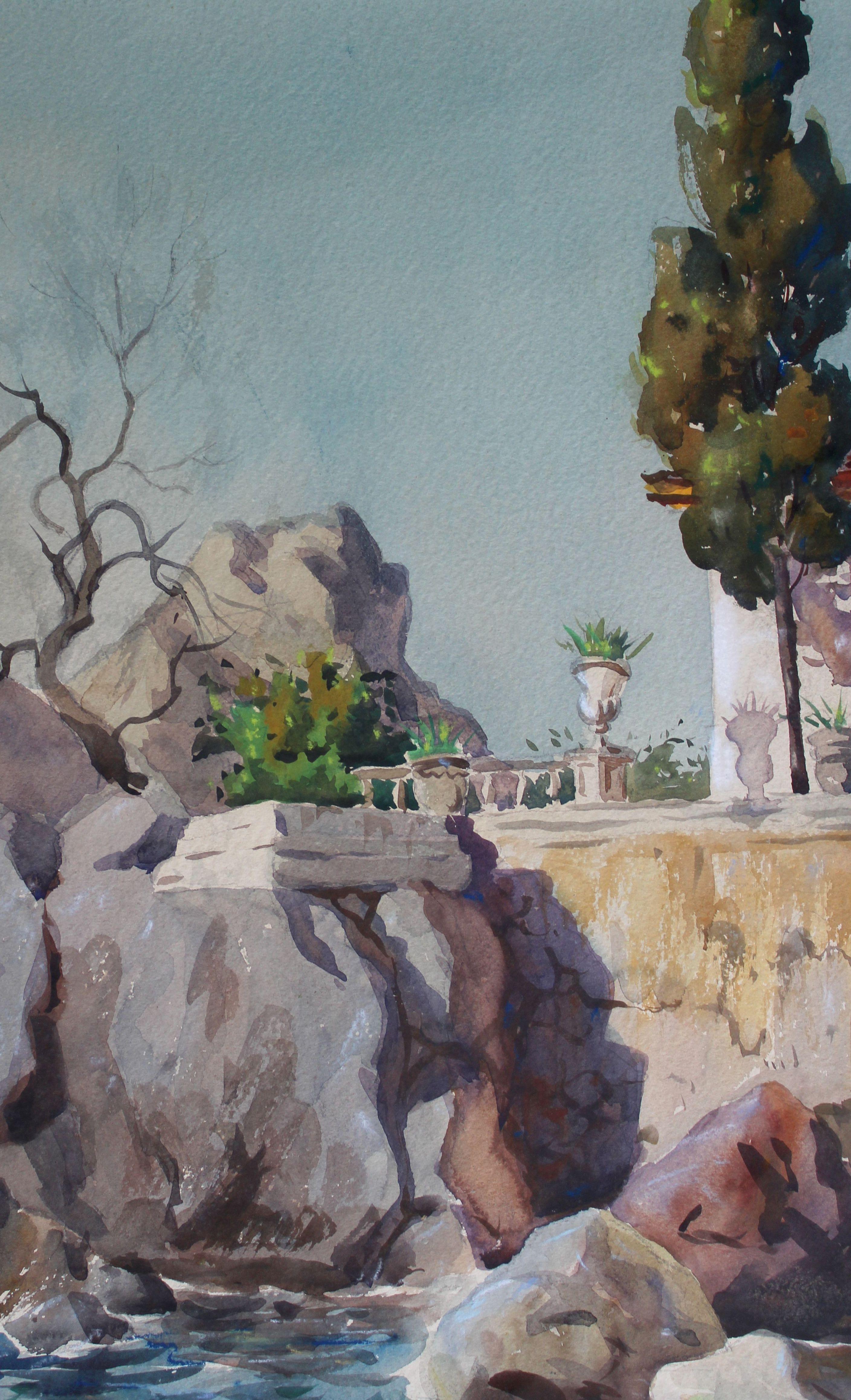 En la costa del Mar del Sur 1956, papel, acuarela, 63x50 cm - Painting Realista de Janis Brekte