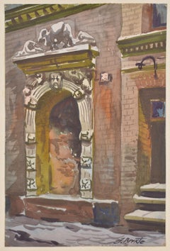 Portal of traider's store in Old Riga. 1956. Watercolor. 23x15 cm. Signed