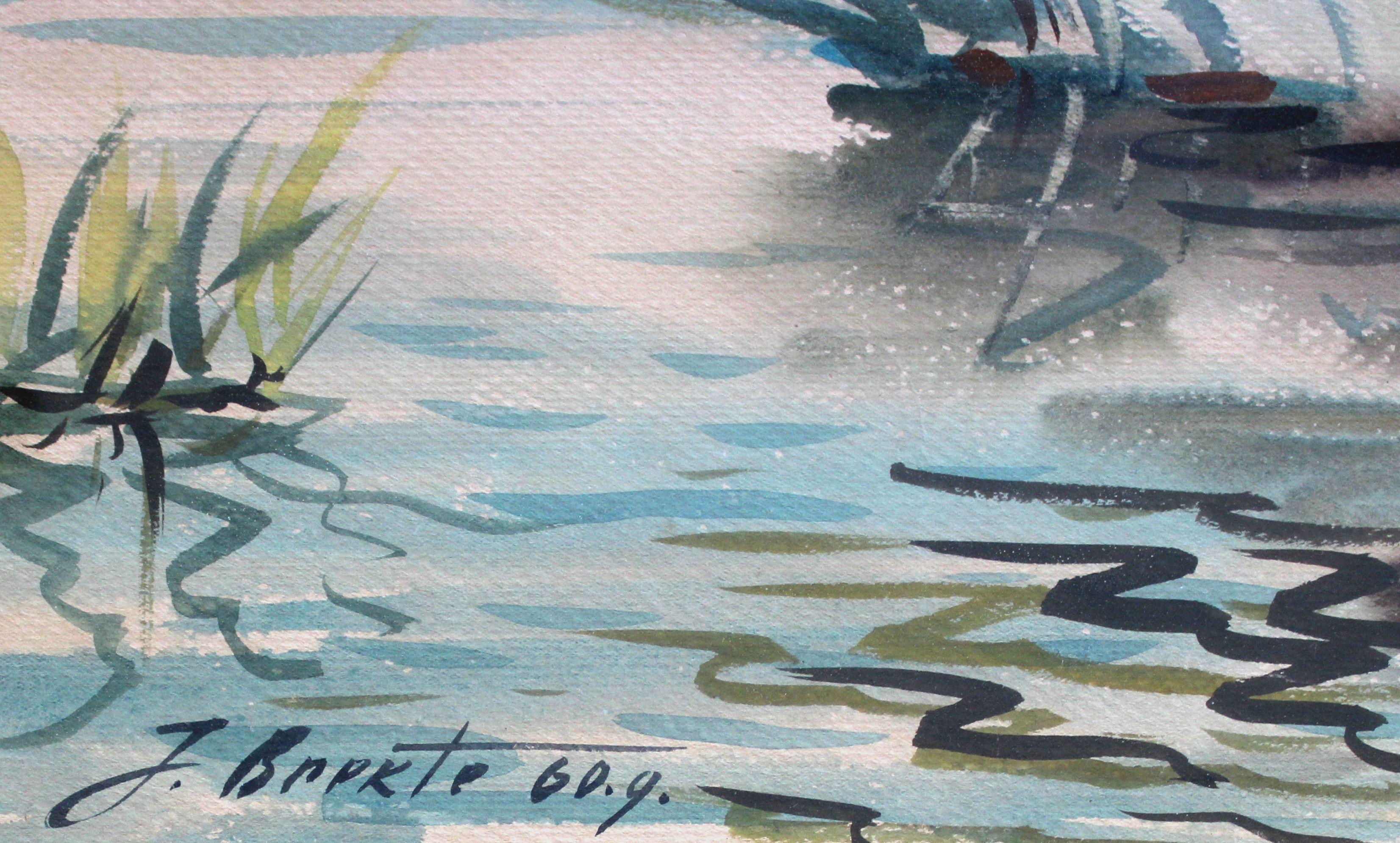 Río 1960, acuarela sobre papel, 43x61 cm - Painting de Janis Brekte