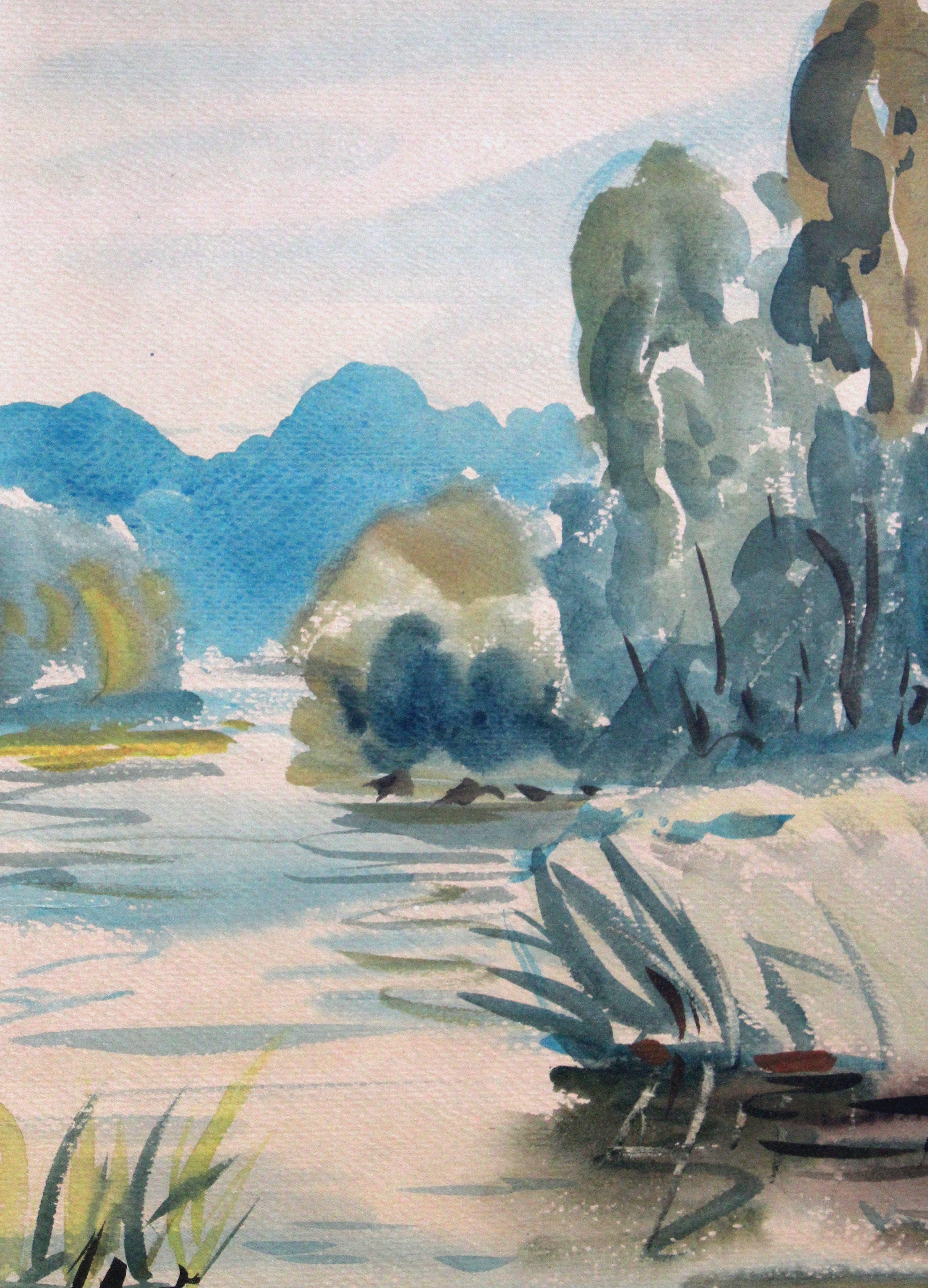 Río 1960, acuarela sobre papel, 43x61 cm - Interior Painting Marrón de Janis Brekte