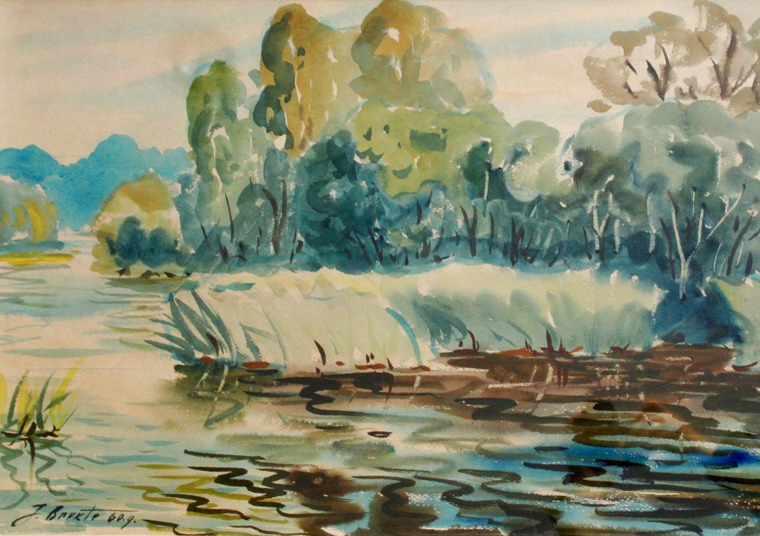 Janis Brekte Interior Painting - River. 1960, watercolor on paper, 43x61 cm