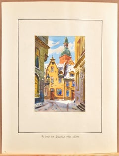 Street Corner in Old Riga. 1956. Watercolor, paper. 23x15 cm. Signed