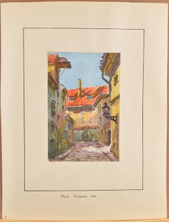 Street in Old Riga. 1956. Watercolor, paper. 23x15 cm. Signed