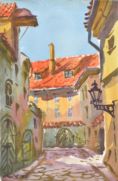Street in Old Riga. 1956. Watercolor, paper. 23x15 cm. Signed