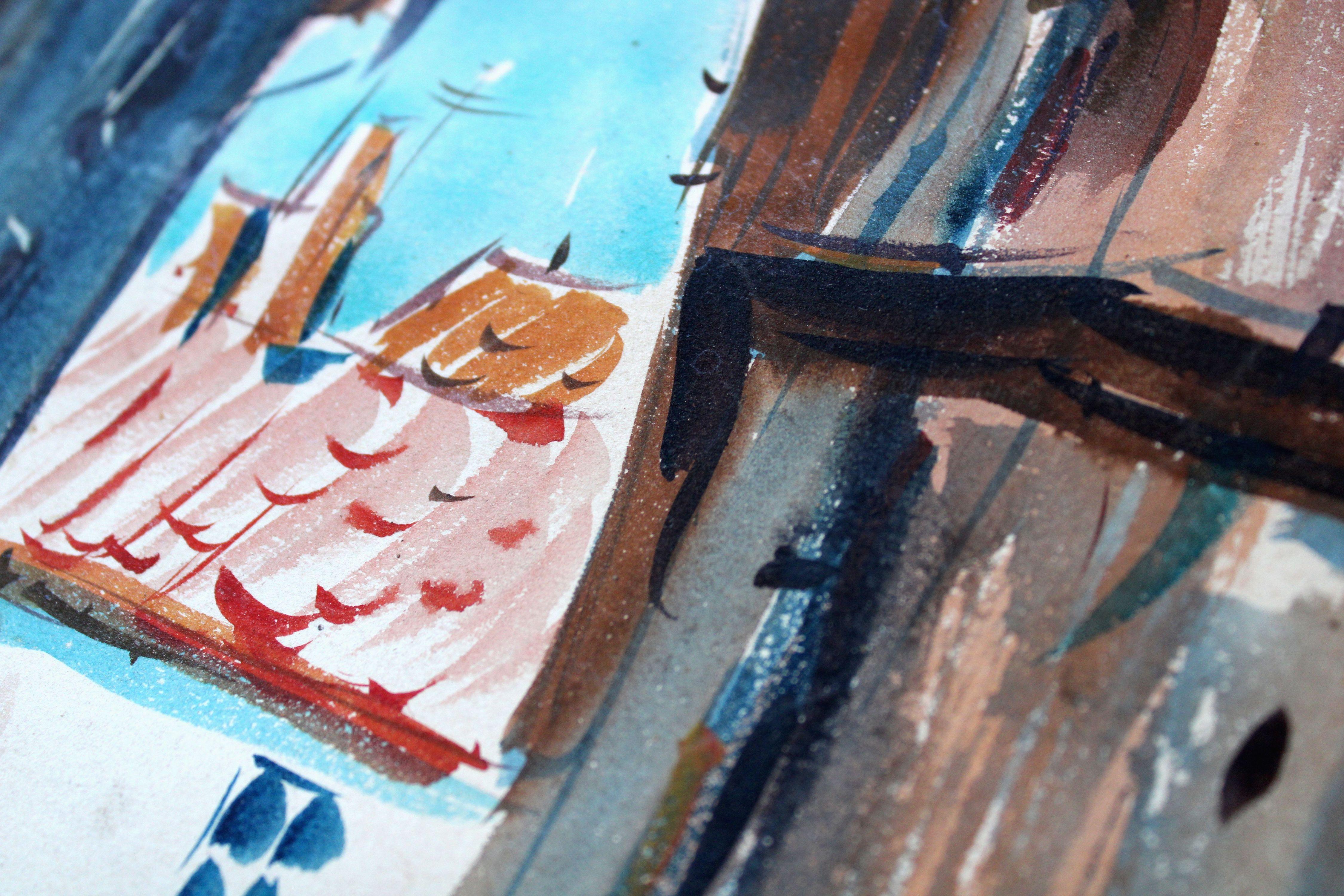 Sonnentag in Old Riga. Papier, Aquarell, 42x30, 5 cm, Papier im Angebot 5