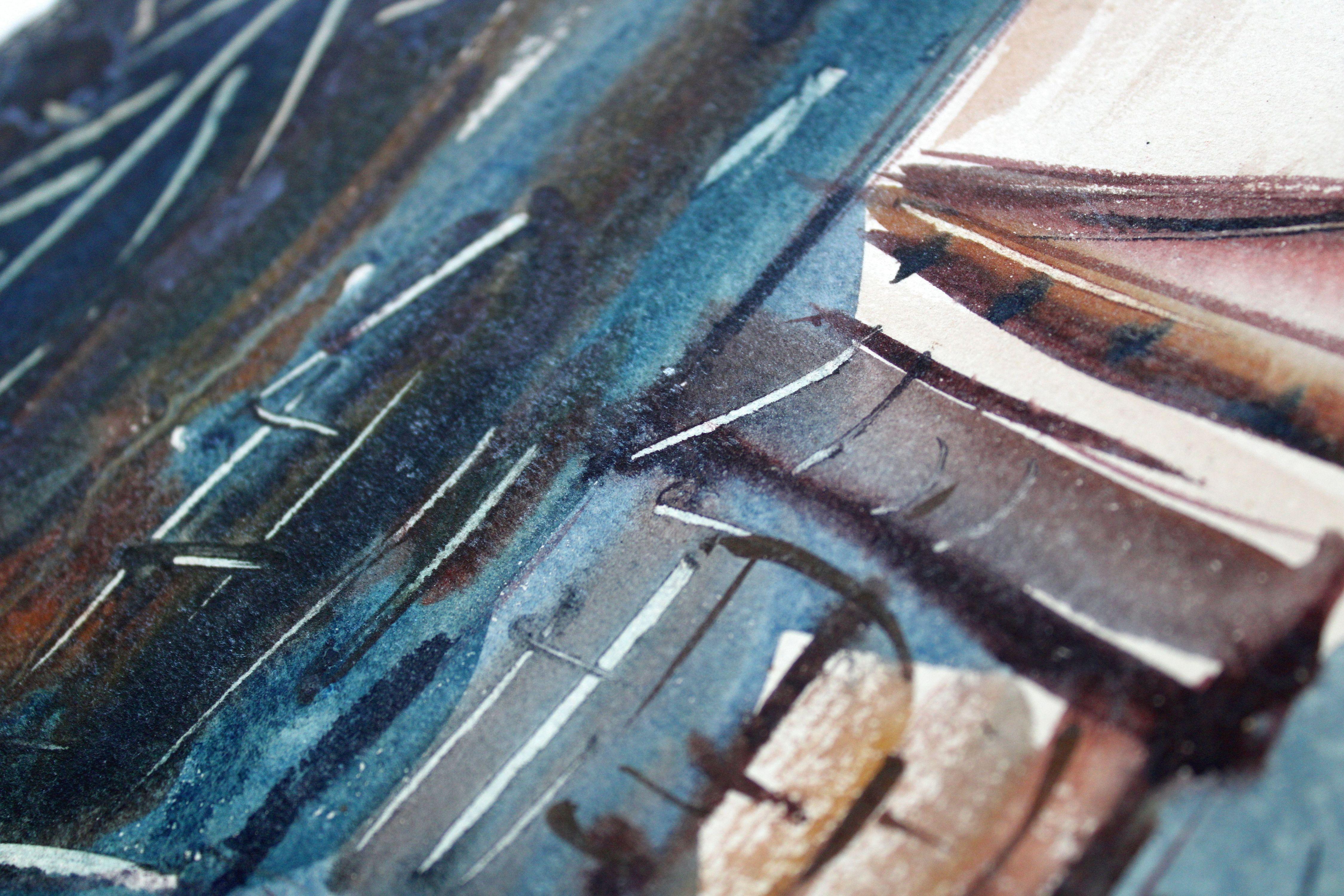 Sonnentag in Old Riga. Papier, Aquarell, 42x30, 5 cm, Papier im Angebot 6