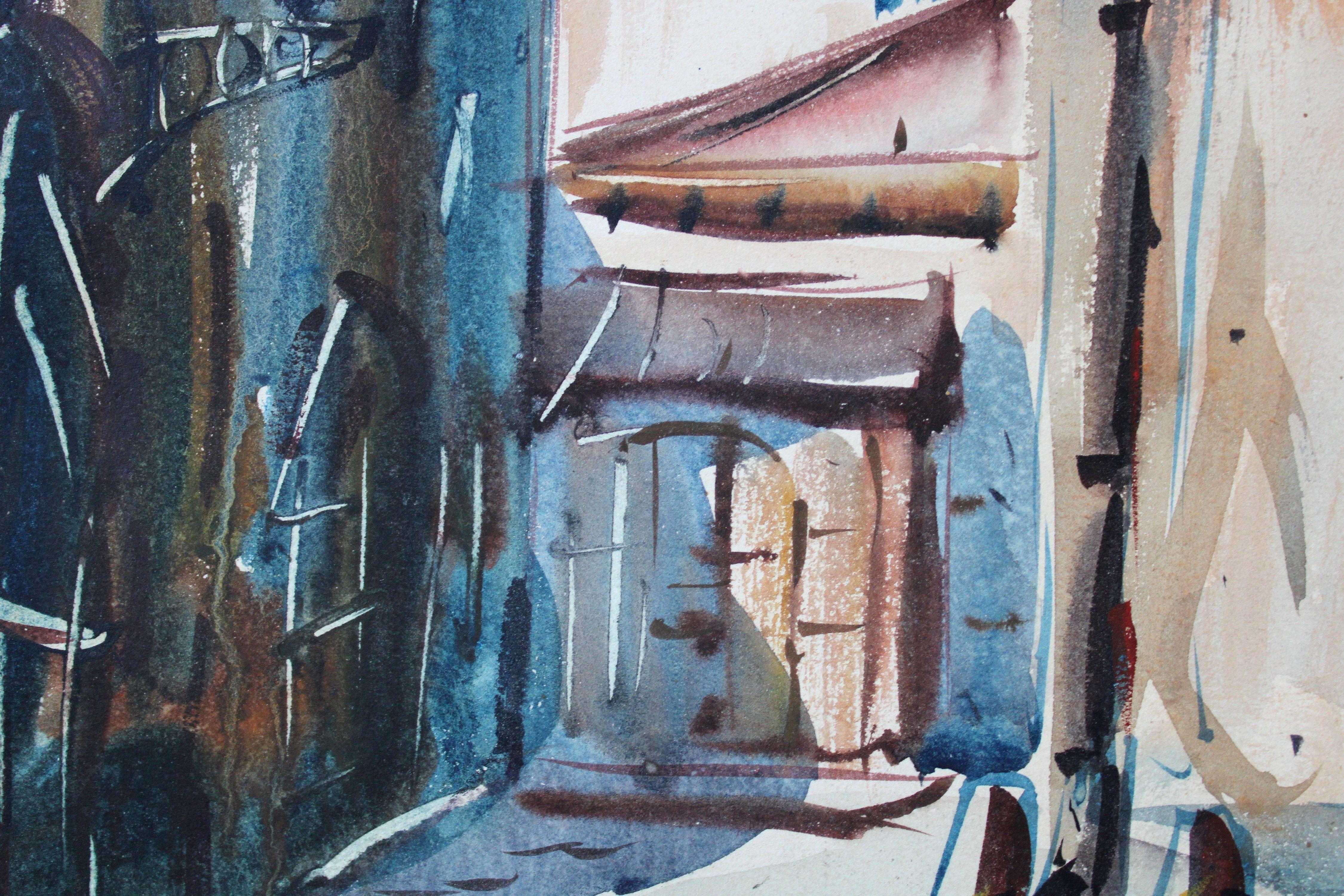 Sonnentag in Old Riga. Papier, Aquarell, 42x30, 5 cm, Papier (Grau), Interior Painting, von Janis Brekte