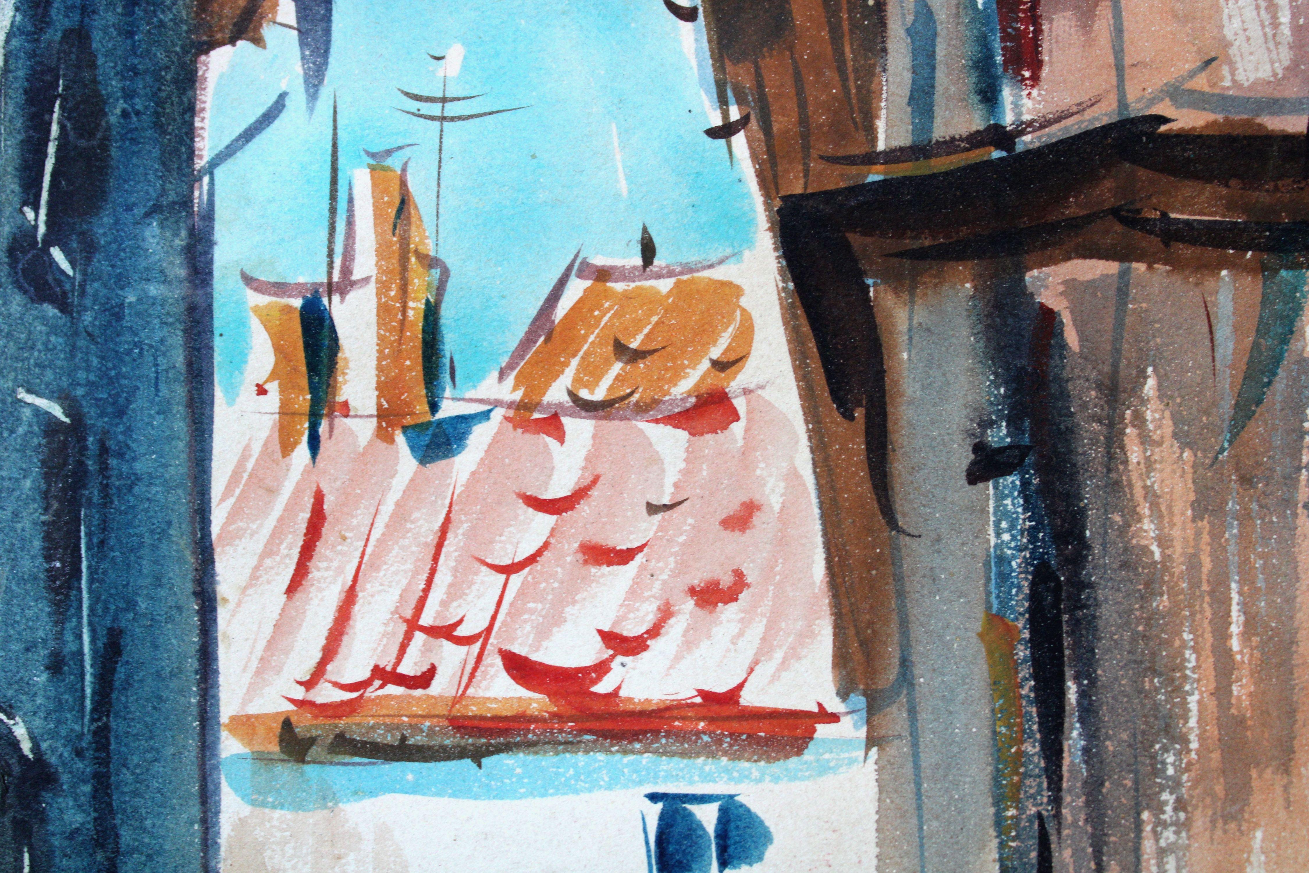 Sonnentag in Old Riga. Papier, Aquarell, 42x30, 5 cm, Papier im Angebot 4