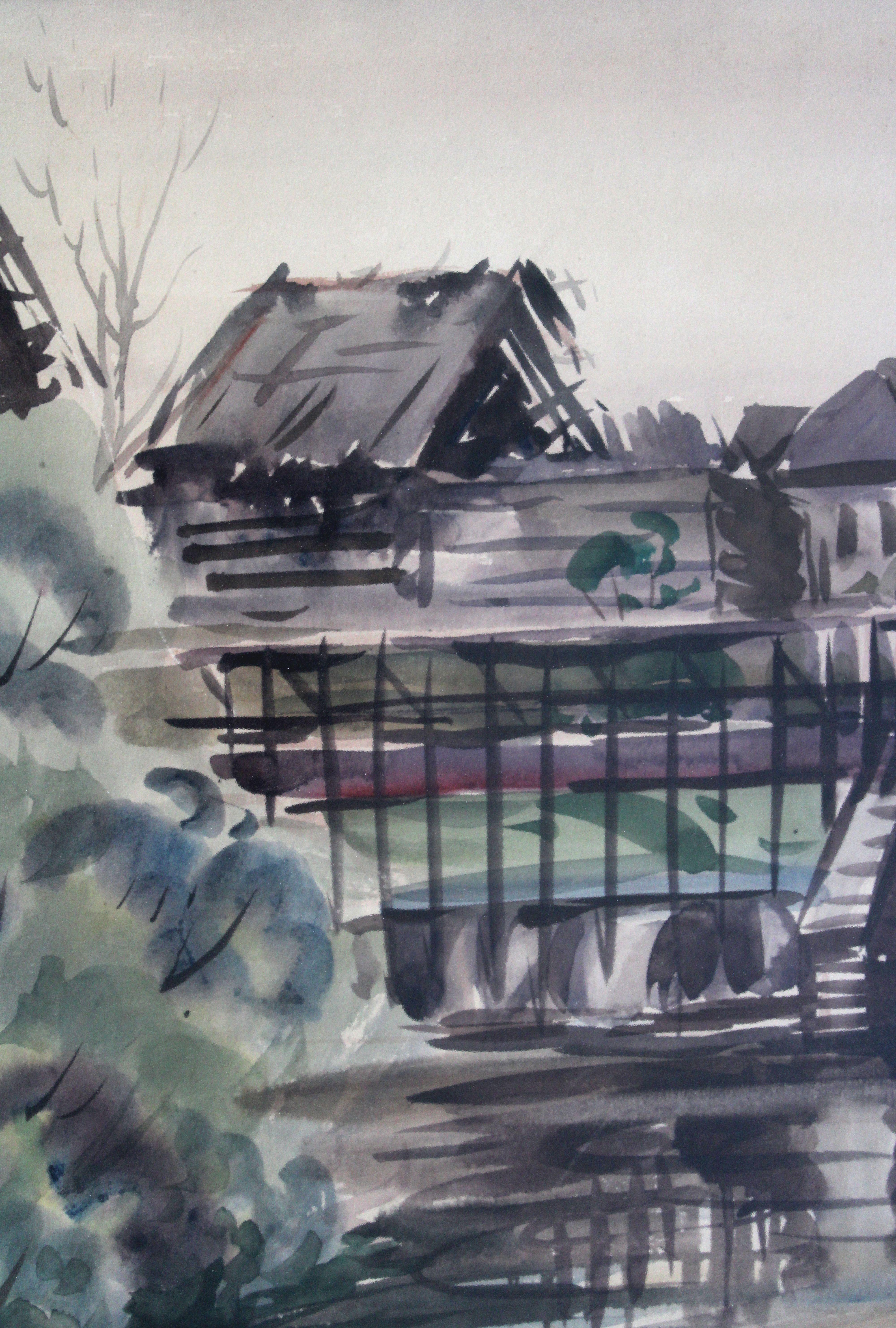 The old dam. 1959, cardboard, watercolor, 68x54 cm For Sale 1