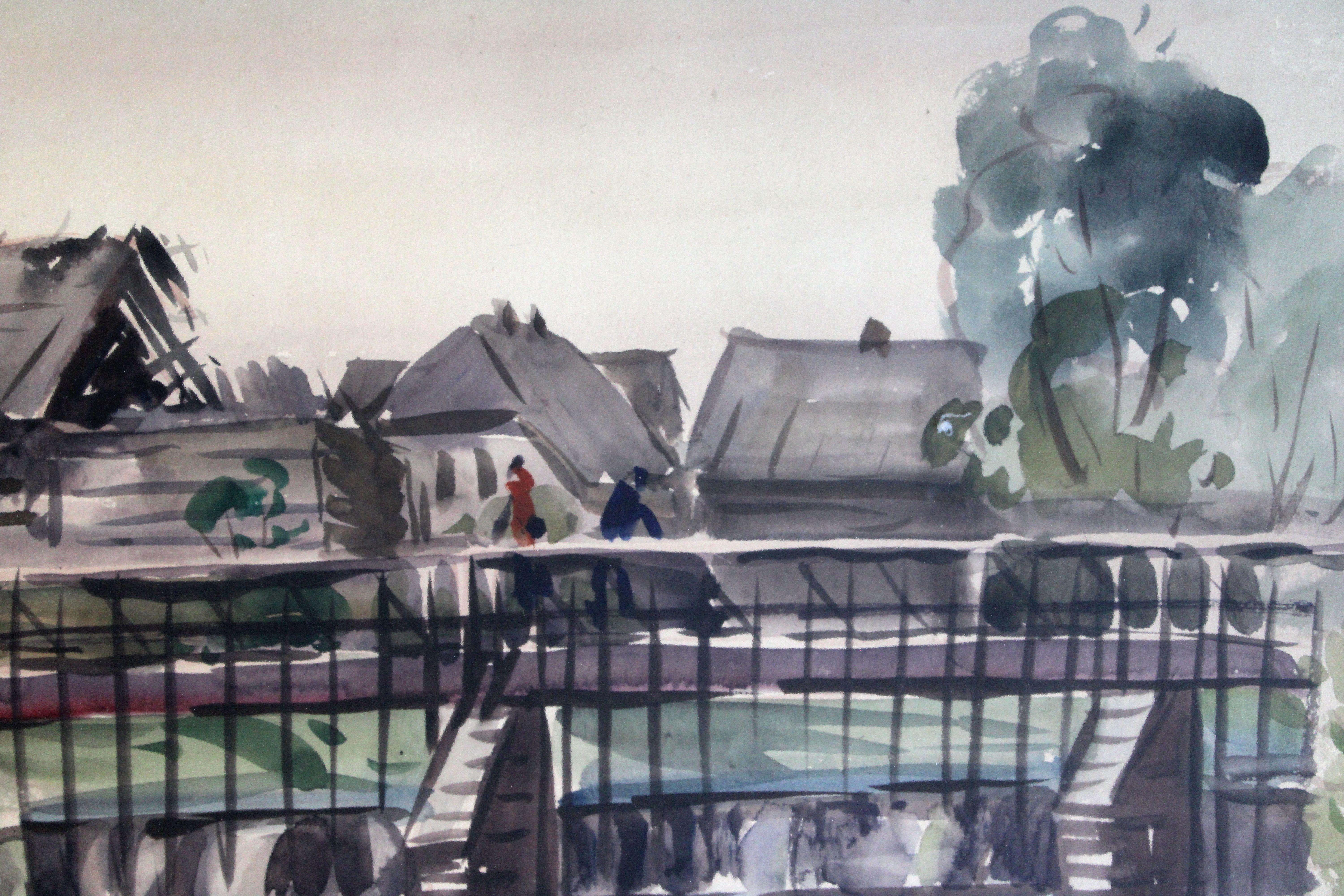 The old dam. 1959, cardboard, watercolor, 68x54 cm For Sale 2