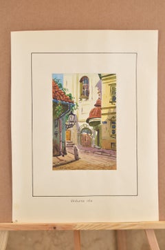 Vestures Street in Old Riga. 1956. Watercolor, paper. 23x15 cm. Signed