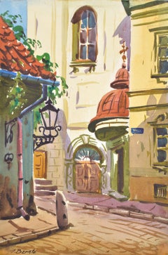 Vestures Street in Old Riga. 1956. Watercolor, paper. 23x15 cm. Signed