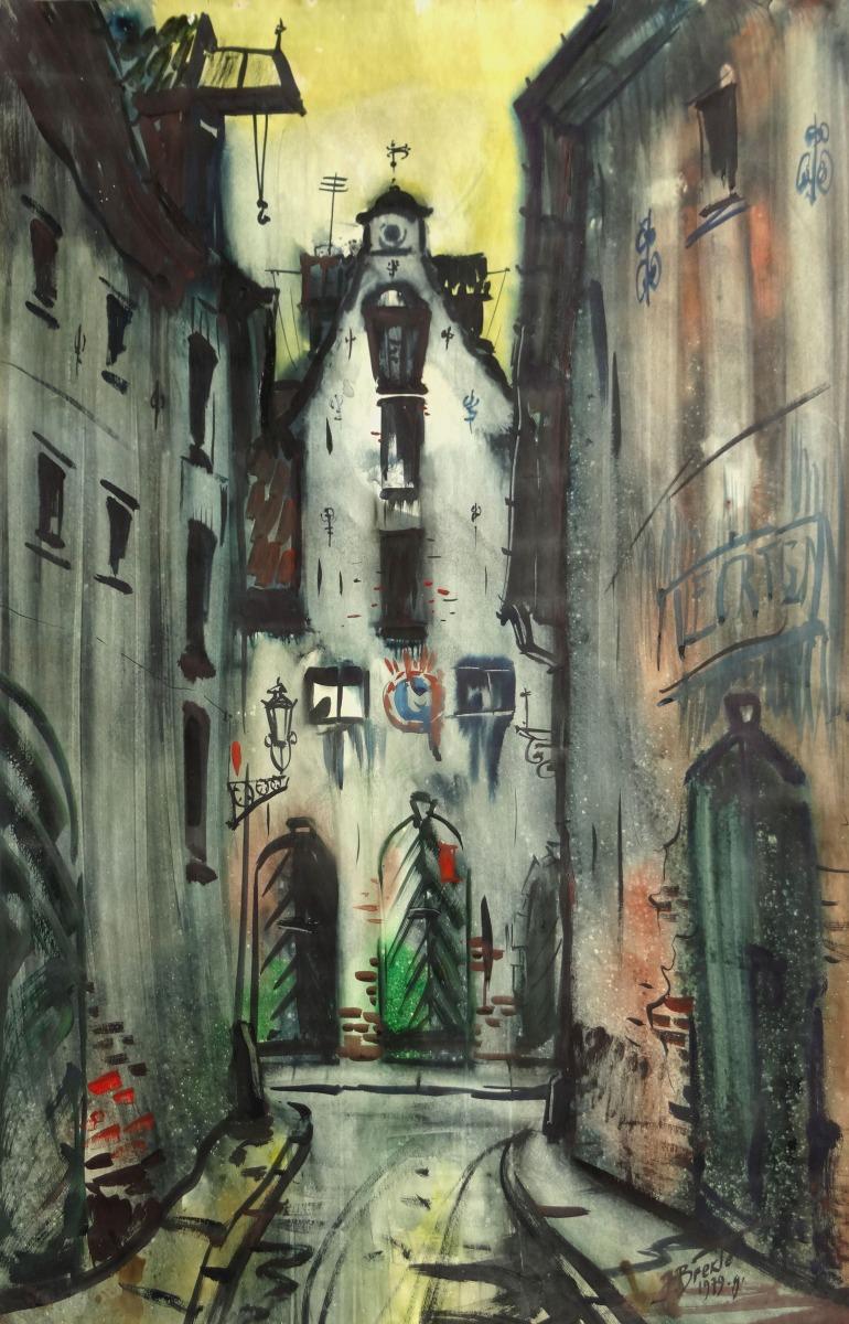 Janis Brekte Interior Painting - Warehouses  1979, paper, watercolor, 99x64 cm