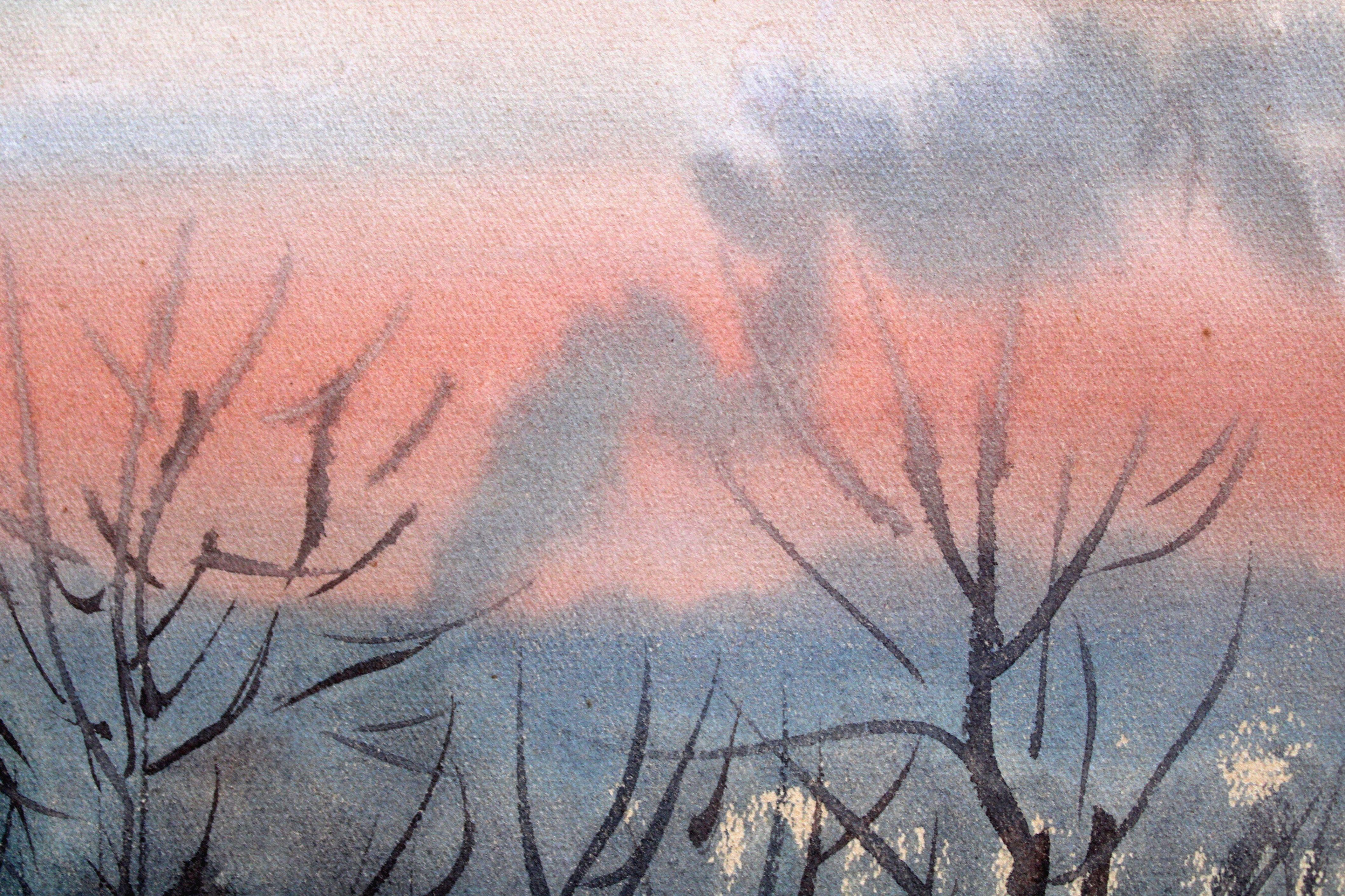 Winter day. 1969. Paper, watercolor, 15x21 cm For Sale 1