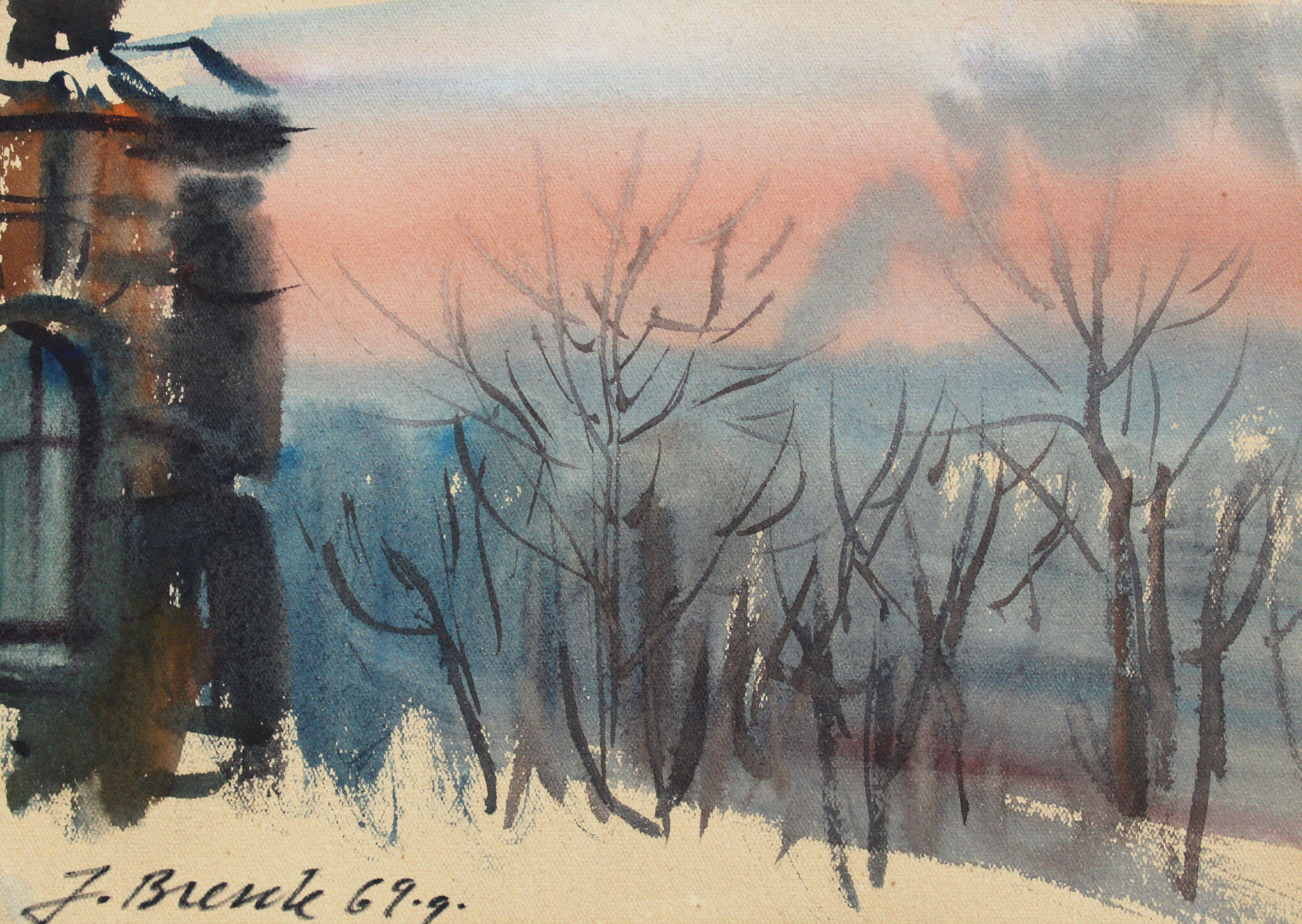 Janis Brekte Interior Painting - Winter day. 1969. Paper, watercolor, 15x21 cm