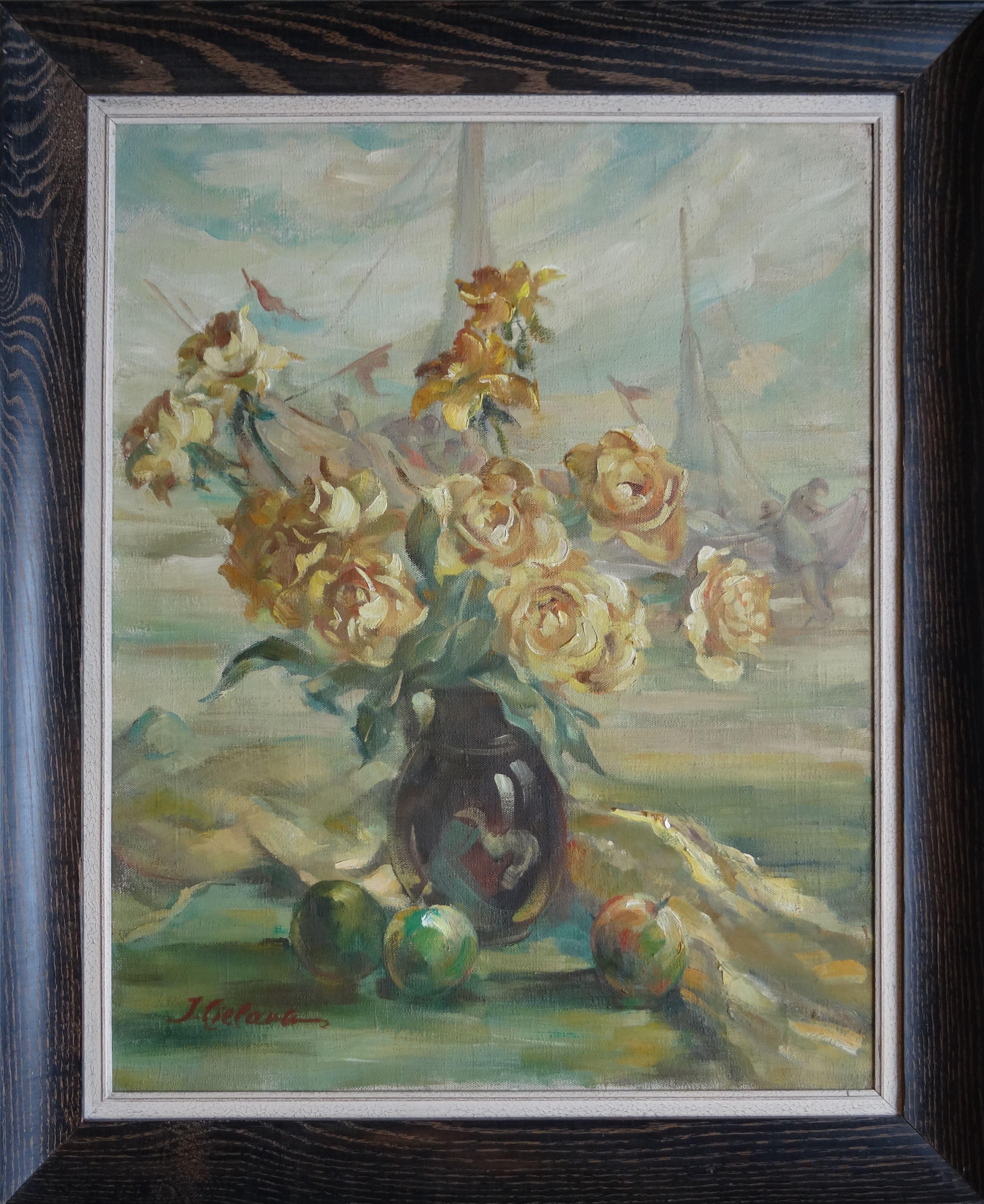 Still life with roses. Canvas, oil, 71x56 cm - Painting by Janis Cielavs