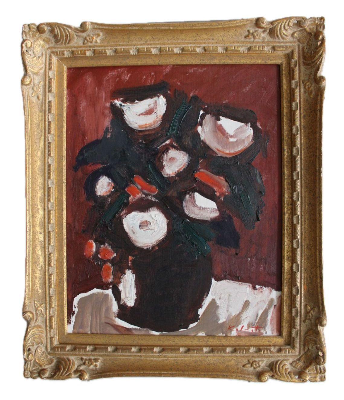 Stillleben mit Blumen  Öl/Karton, 51x40 cm, Öl – Painting von Janis Kalmite