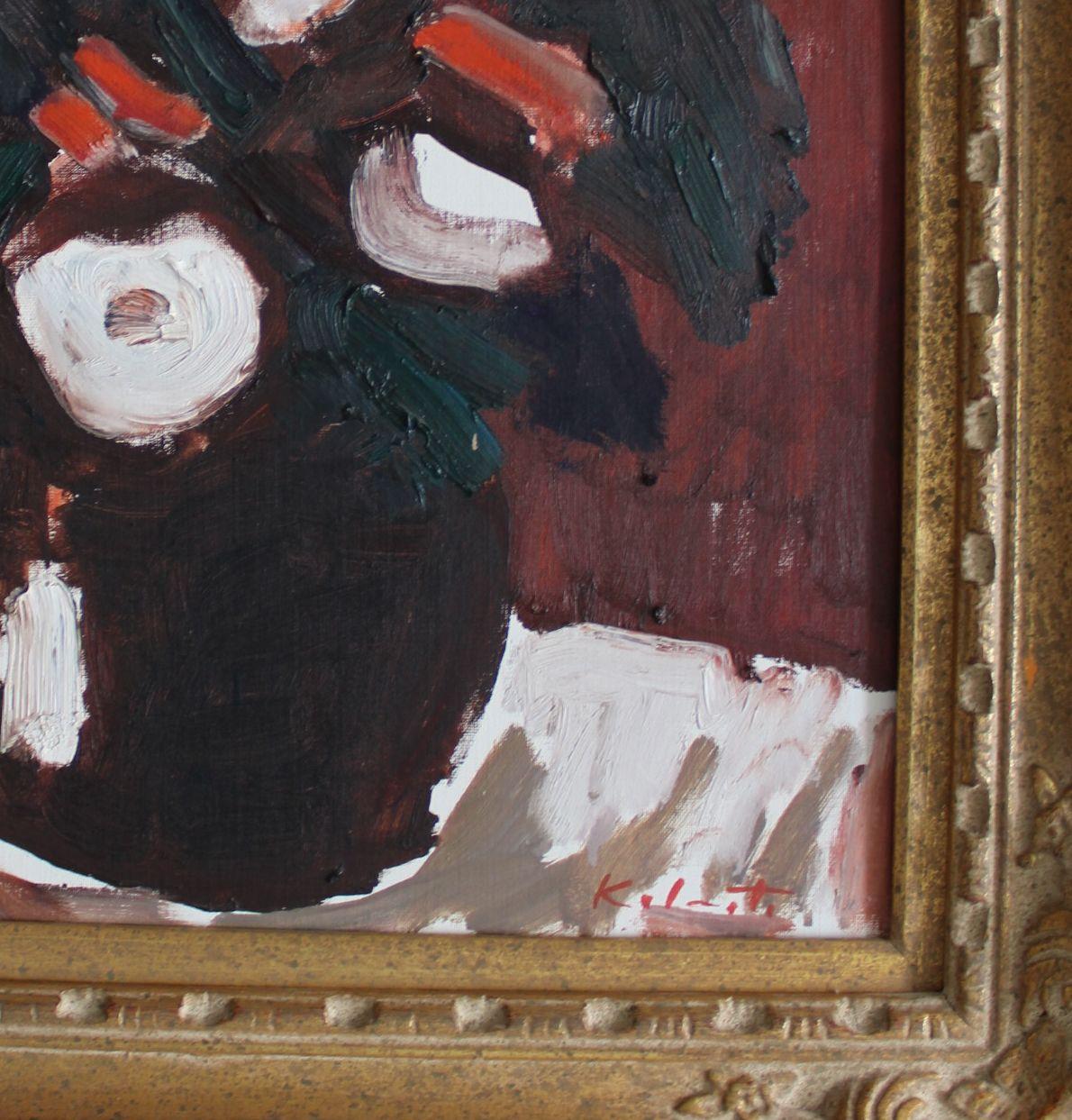 Stillleben mit Blumen  Öl/Karton, 51x40 cm, Öl (Schwarz), Still-Life Painting, von Janis Kalmite
