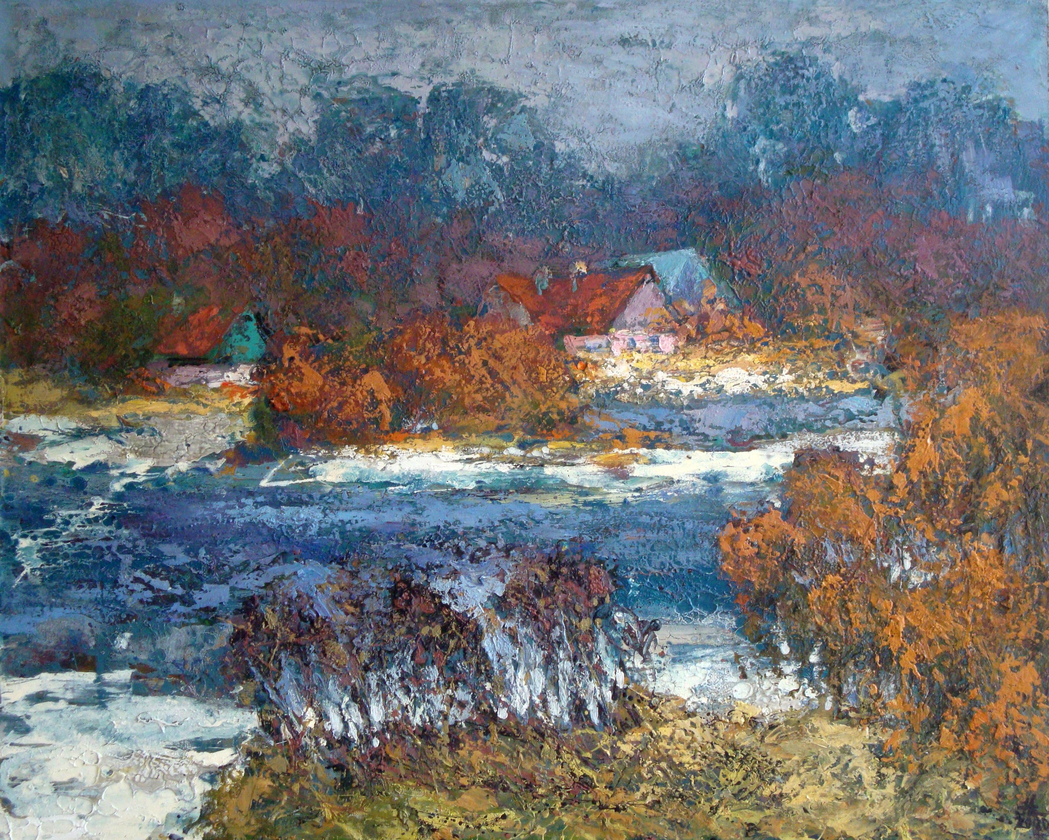 Janis Kalnmalis Landscape Painting - Аutumn. 2000, oil on board, 80x99 cm