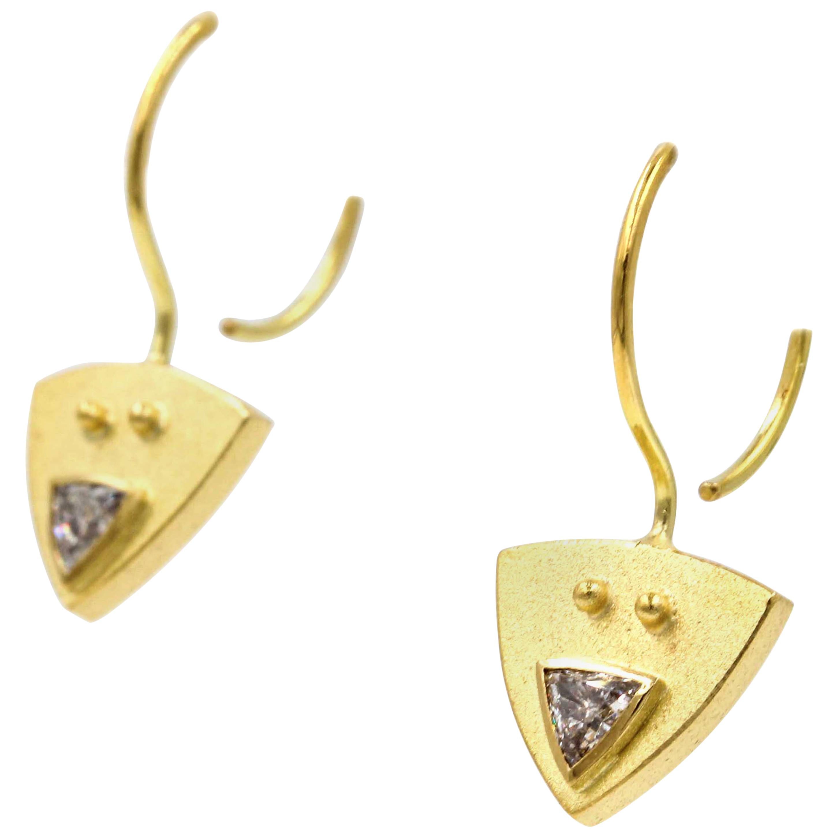Janis Kerman, 18 Karat Gold and Diamond Earrings For Sale