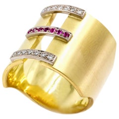 Janis Kerman, 18 Karat Gold Diamond and Pink Sapphire Ring