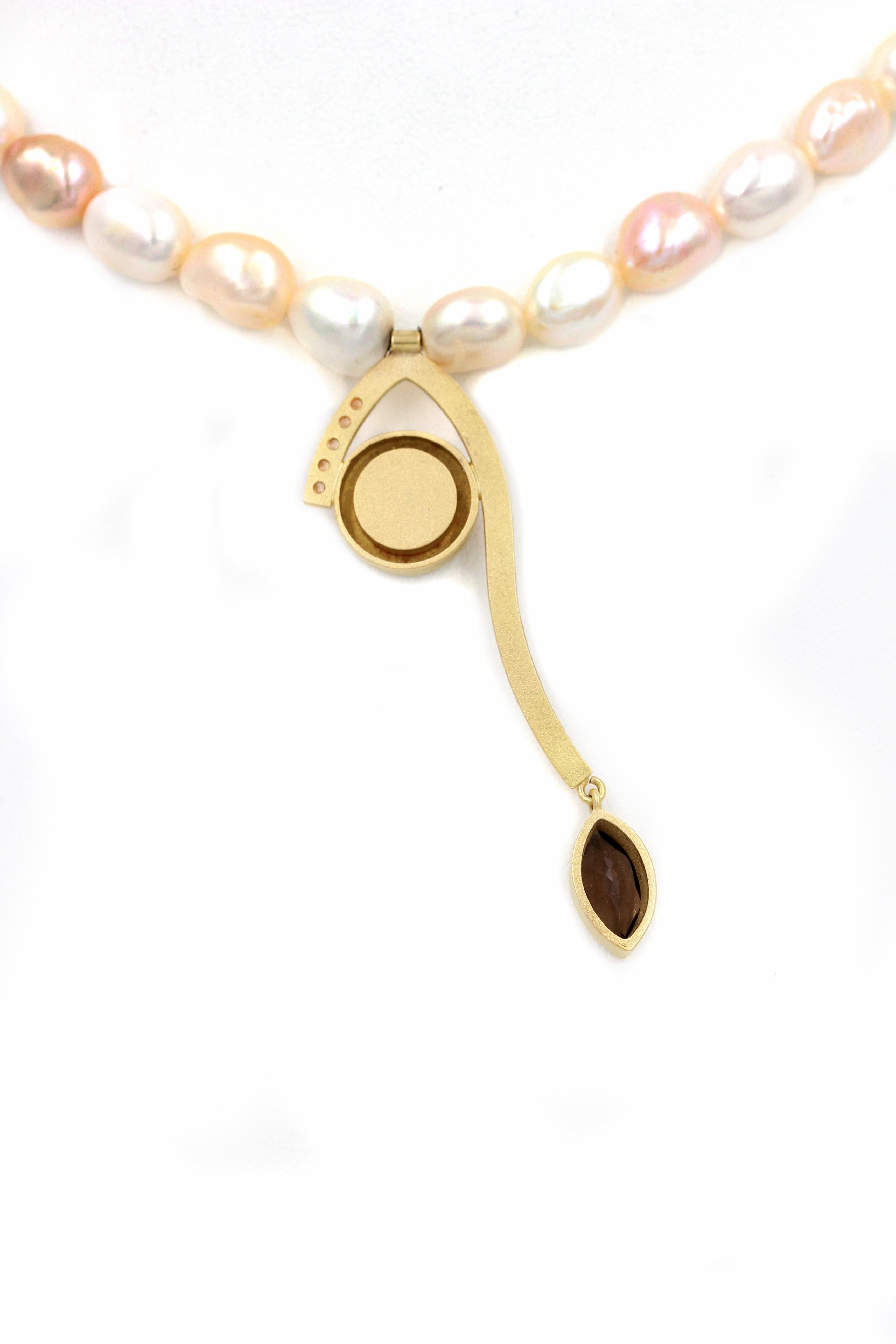 Janis Kerman, 18 Karat Gold Pearl Sapphire Abstraction Necklace In New Condition For Sale In Santa Fe, NM