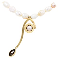 Janis Kerman, 18 Karat Gold Pearl Sapphire Abstraction Necklace