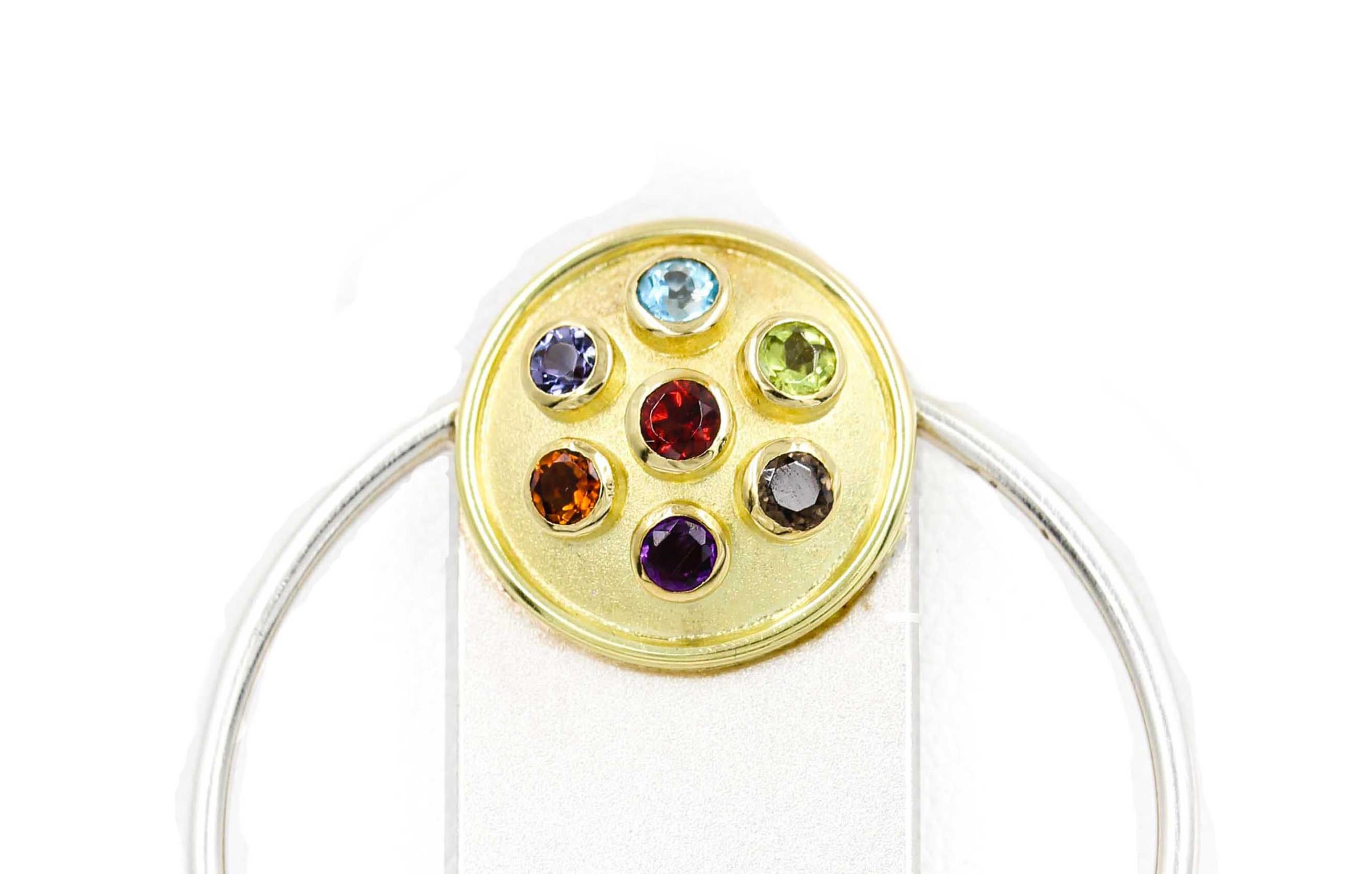 Contemporary Janis Kerman, Gem Stones in Silver and Gold Sundial Pendant Brooch For Sale