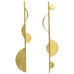 Janis Kerman, Gold Crescent Post Earrings, 18 Karat Gold