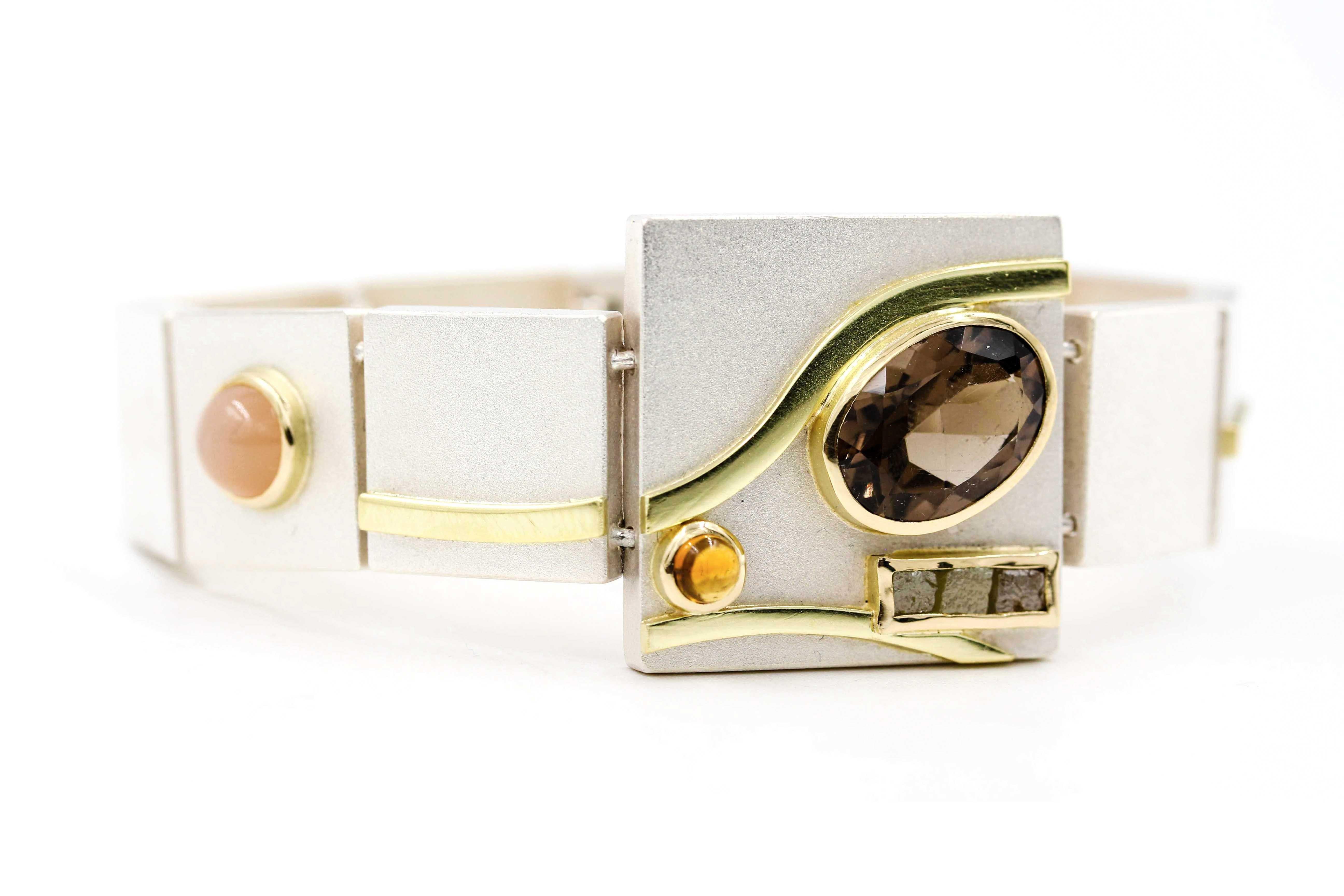 Contemporary Janis Kerman, Gold Silver Gem Stone Bracelet For Sale