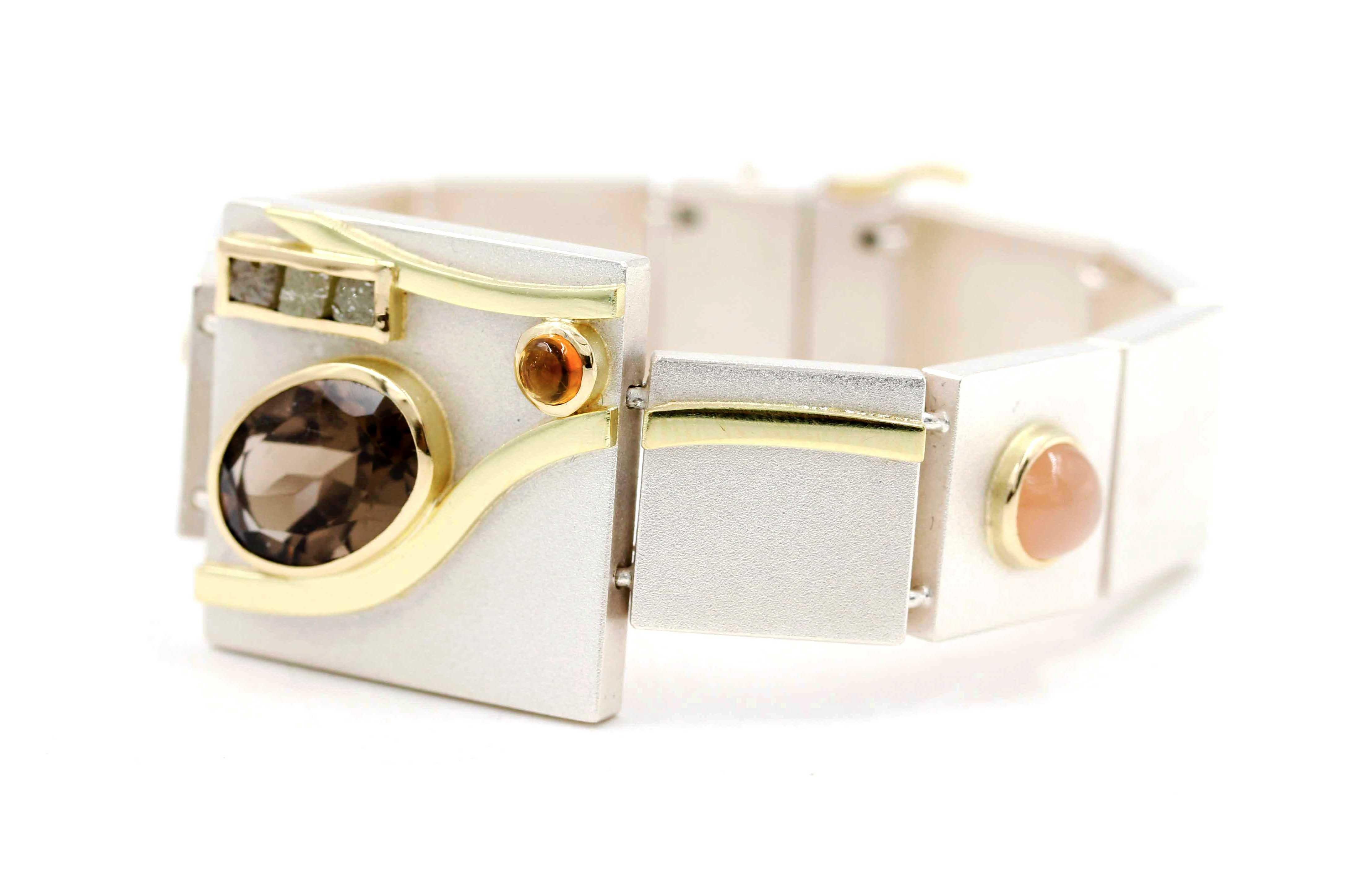 Janis Kerman, Gold Silver Gem Stone Bracelet In New Condition For Sale In Santa Fe, NM