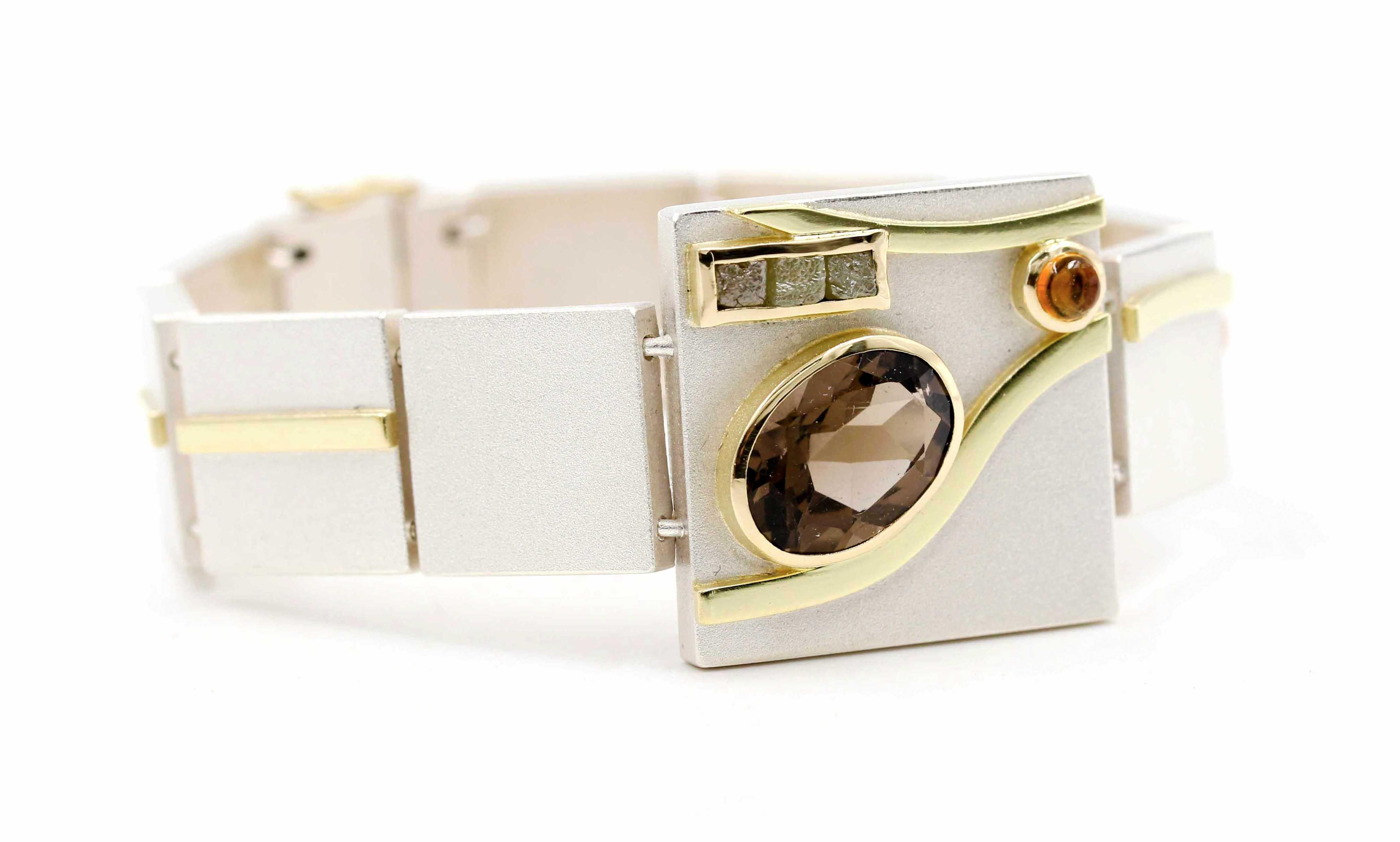 Janis Kerman, Gold Silver Gem Stone Bracelet For Sale 2