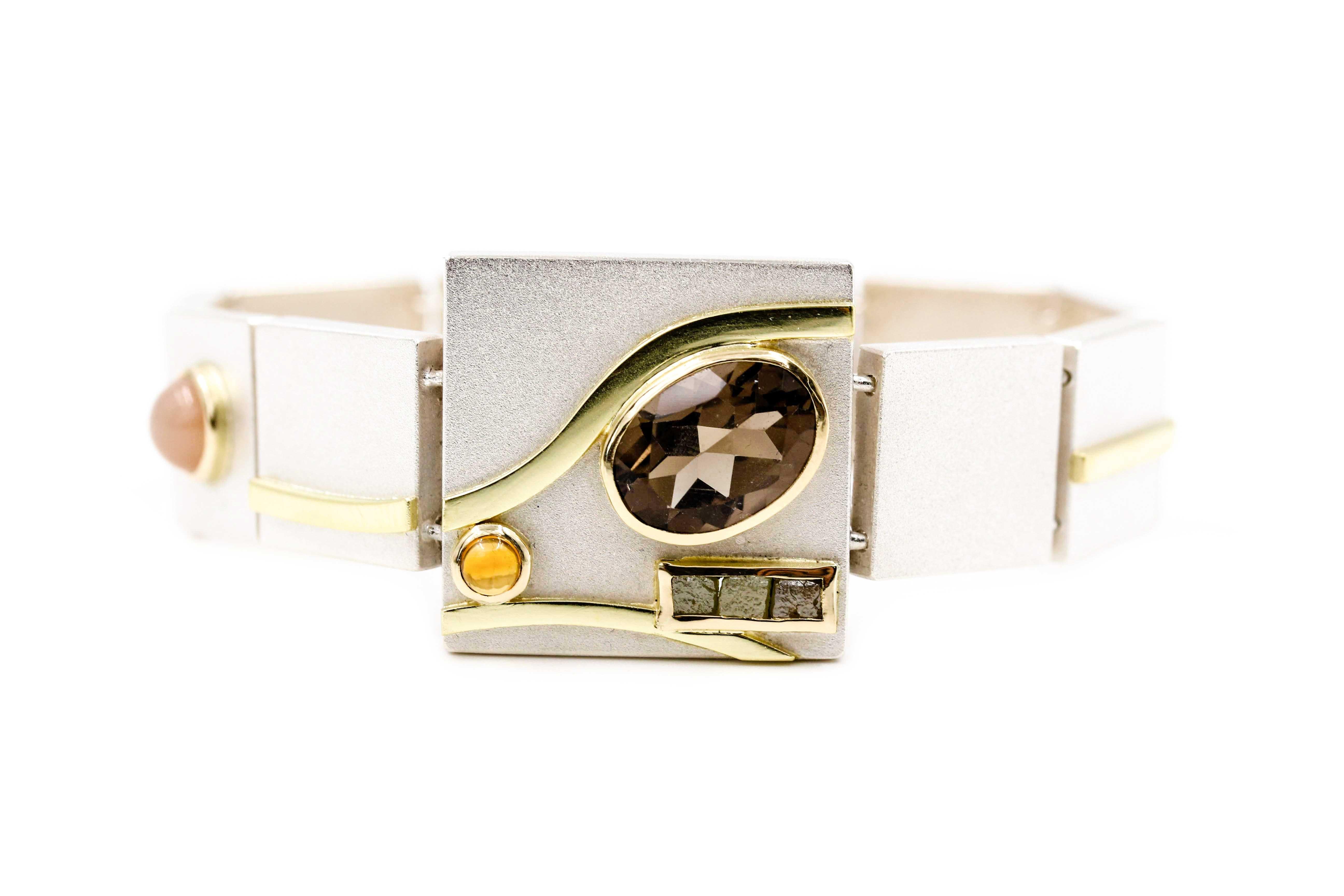 Janis Kerman, Gold Silver Gem Stone Bracelet For Sale 3
