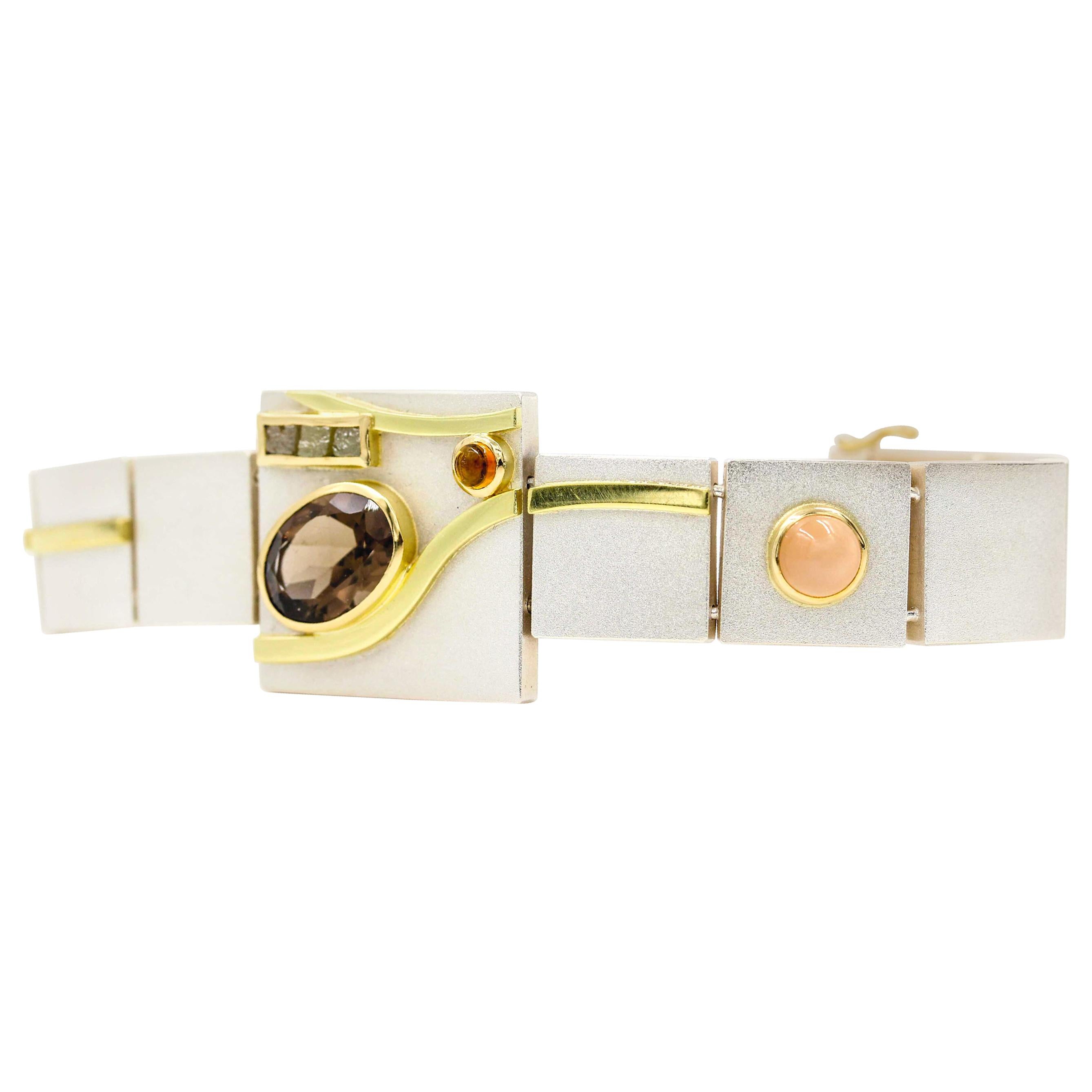 Janis Kerman, Gold Silver Gem Stone Bracelet For Sale