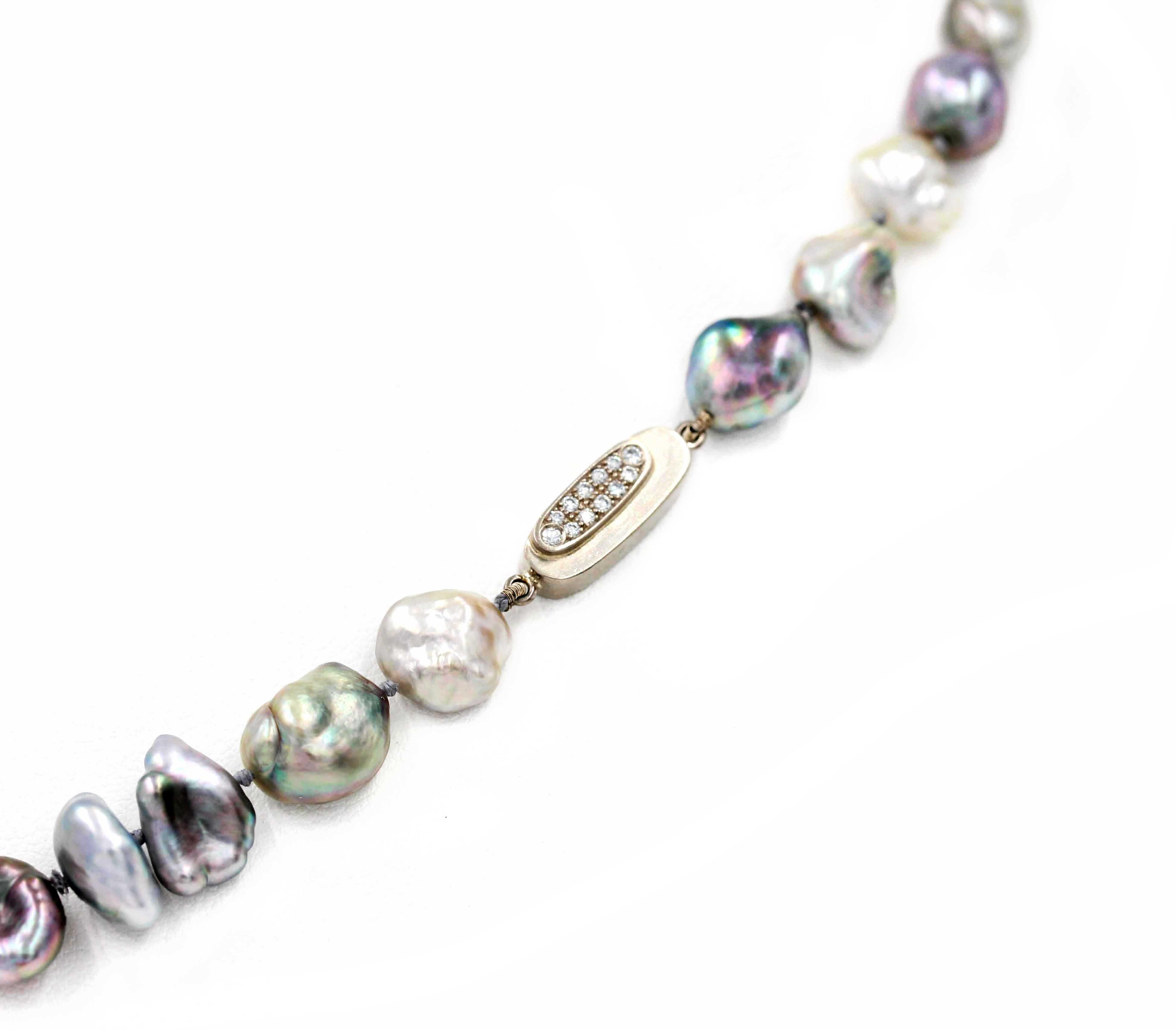 Janis Kerman, Keshi Pearl& and Gem Stone Necklace, 2018, 18k gold, white gold, palladium, Natural Keshi Pearls, Diamond,