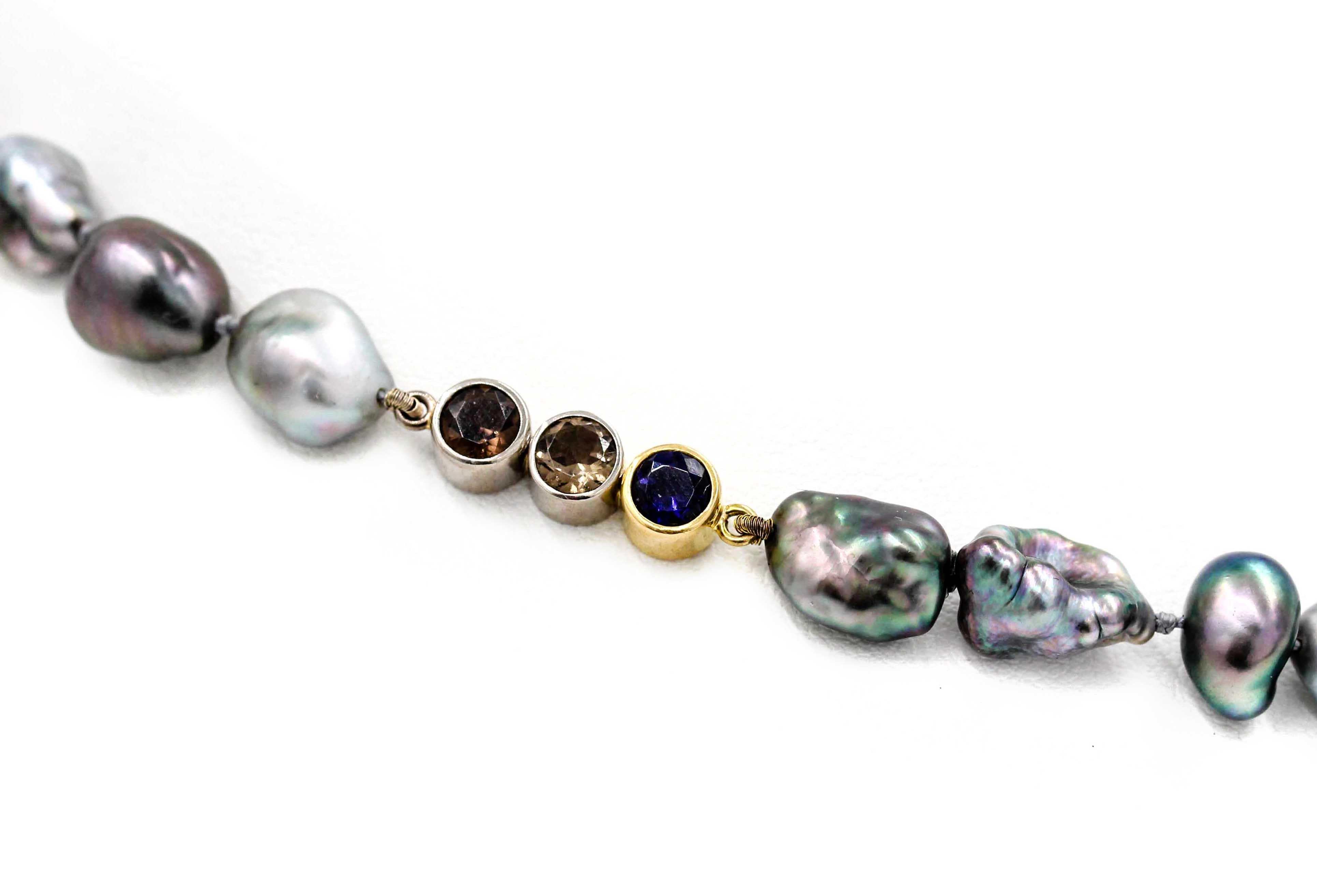 Janis Kerman, Keshi Pearl and Gem Stone Necklace For Sale 2