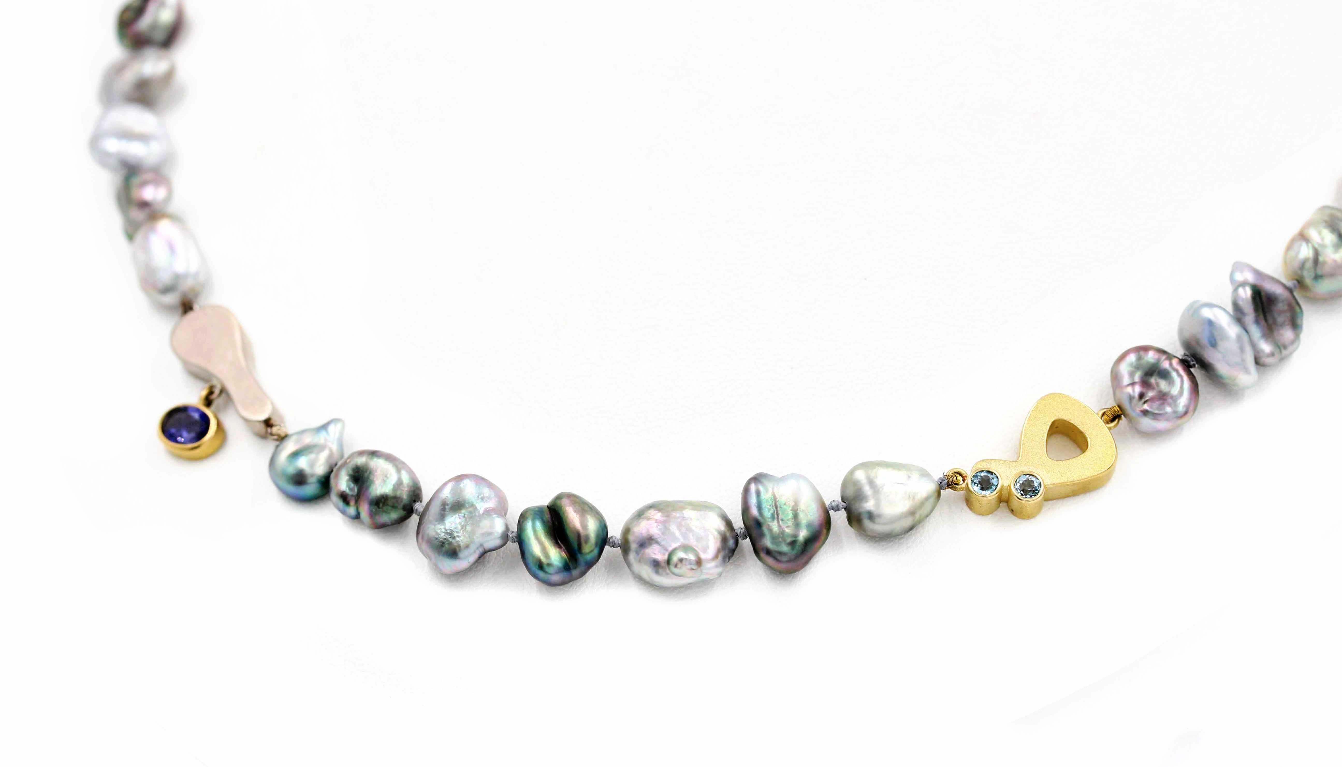 Janis Kerman, Keshi Pearl and Gem Stone Necklace For Sale 3