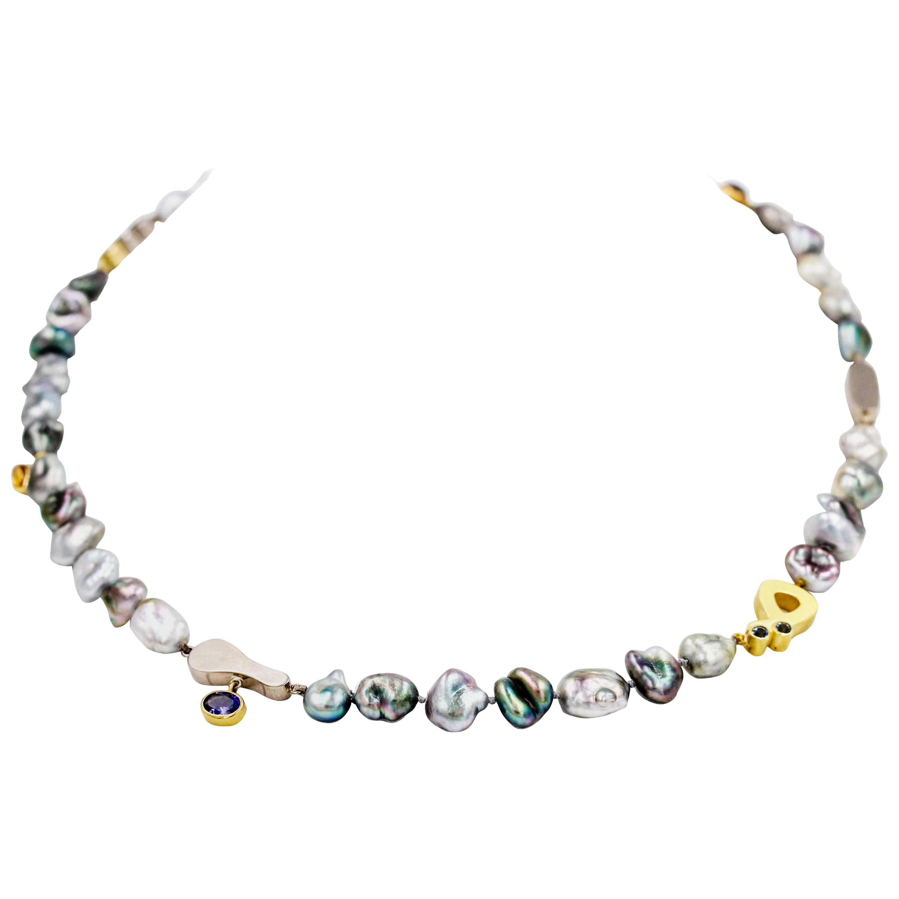 Janis Kerman, Keshi Pearl and Gem Stone Necklace im Angebot