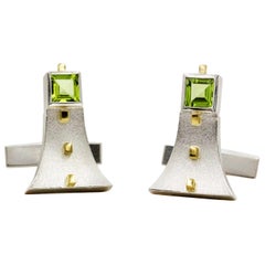 Janis Kerman, Sterling Silver Gold Peridot Cuff Links