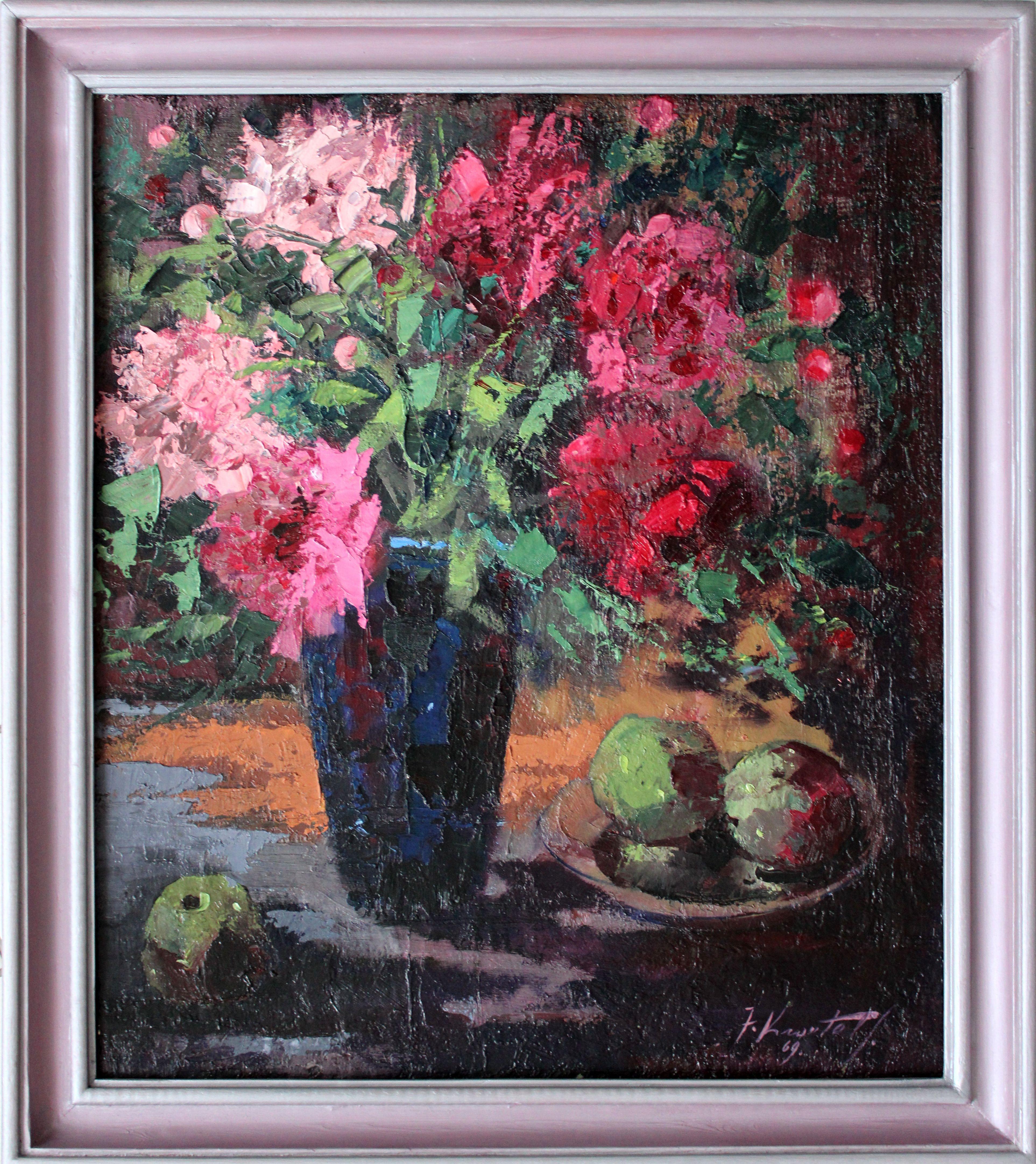 Still life with peonies. 1969, plywood, oil, 68x59 cm For Sale 2