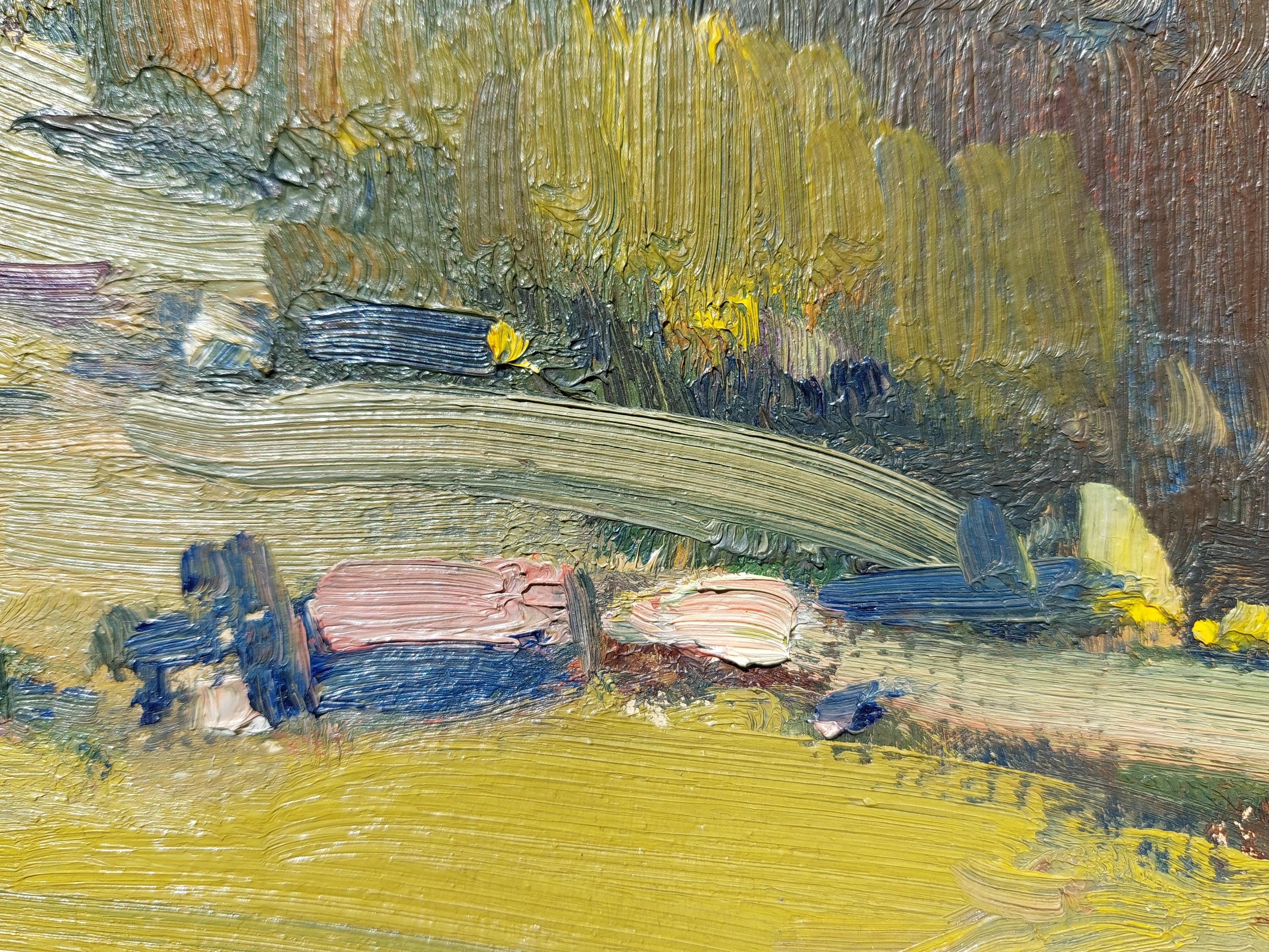 Mountain landscape with a village. 1980. Cardboard, oil. 49, 5x70cm For Sale 3