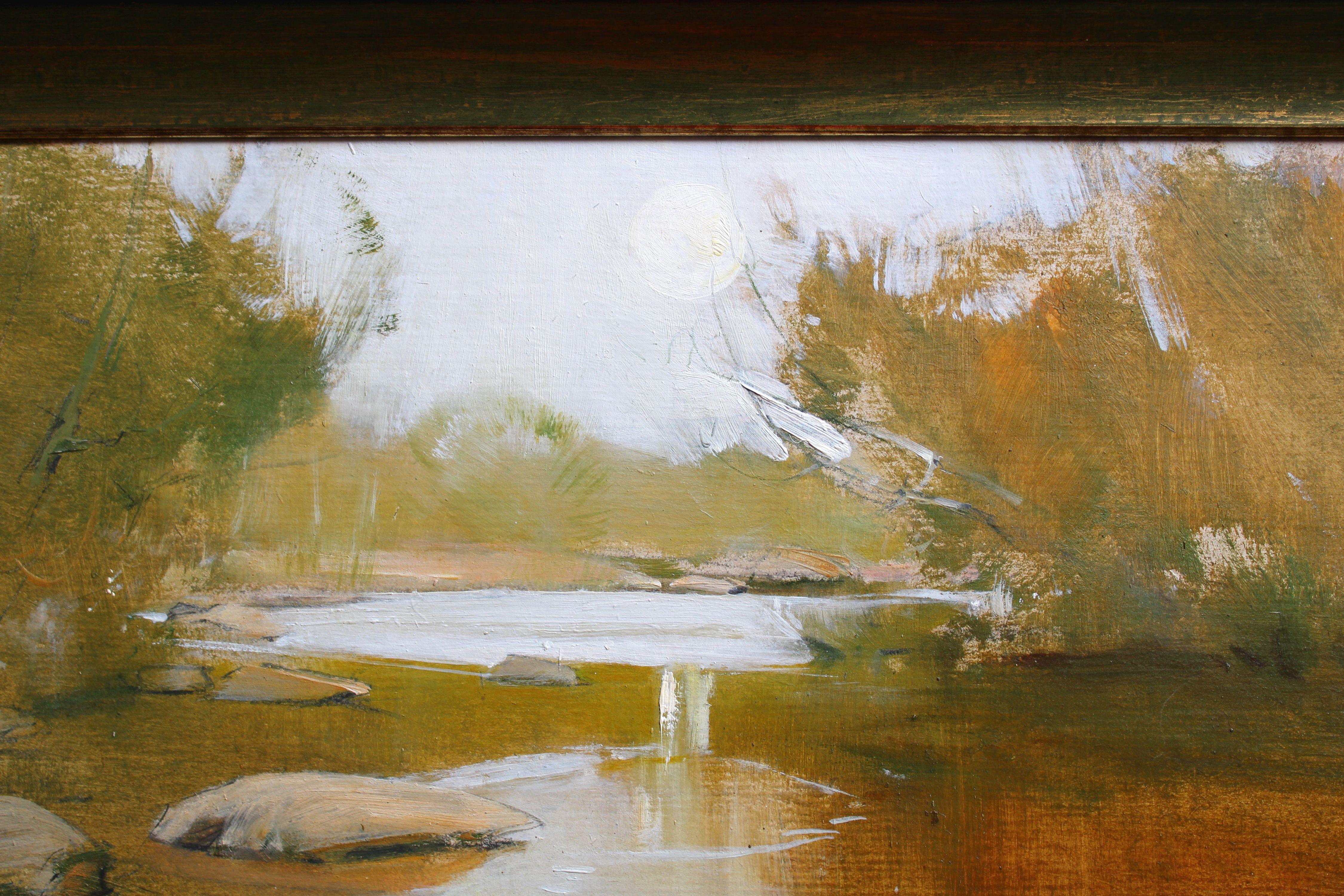 Fiume a Skulte. 1981., cartone, olio, 35x49 cm - Painting Realismo di Janis Osis