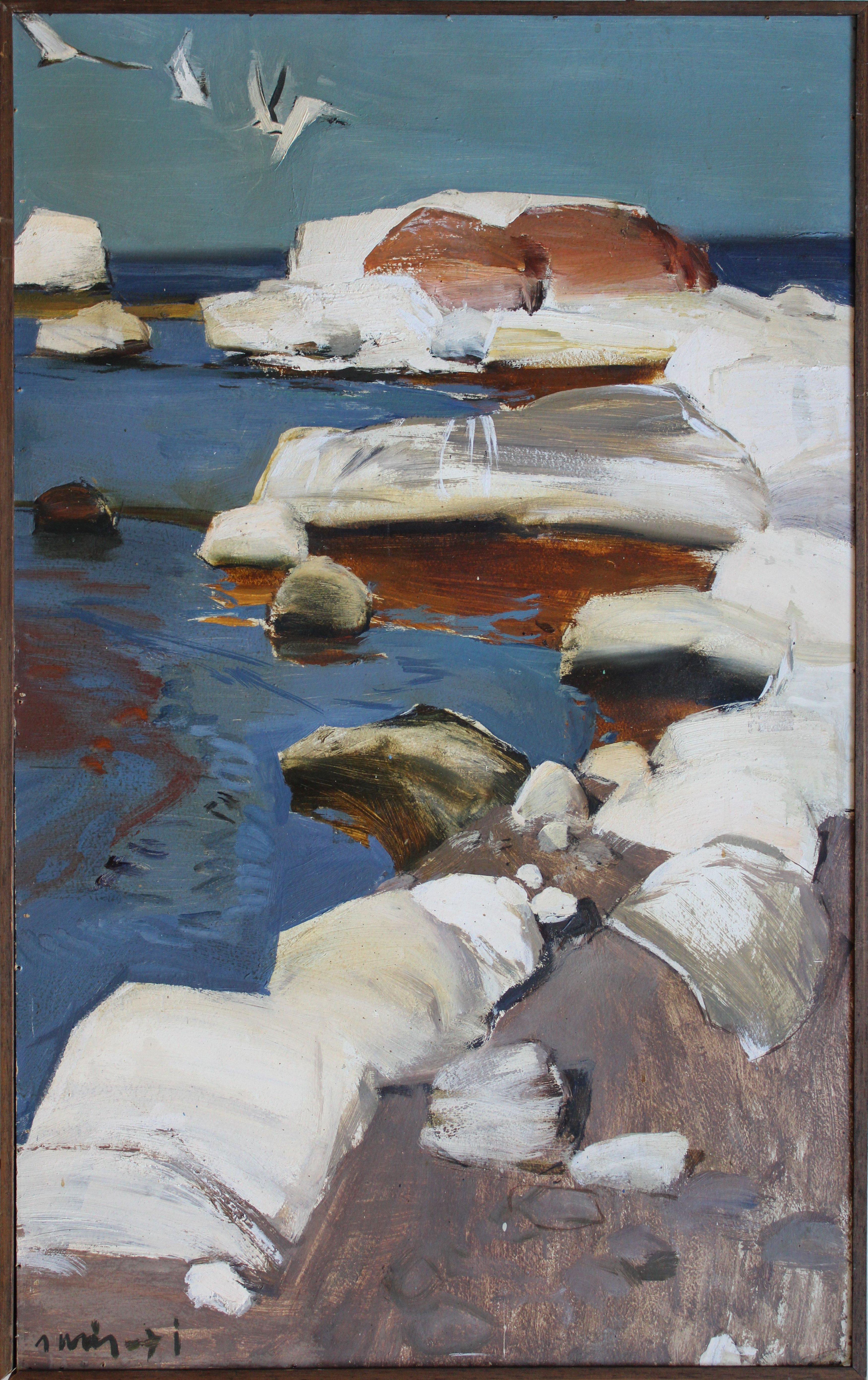 Piedras de la costa. óleo sobre cartón, 80x50 cm - Painting de Janis Osis