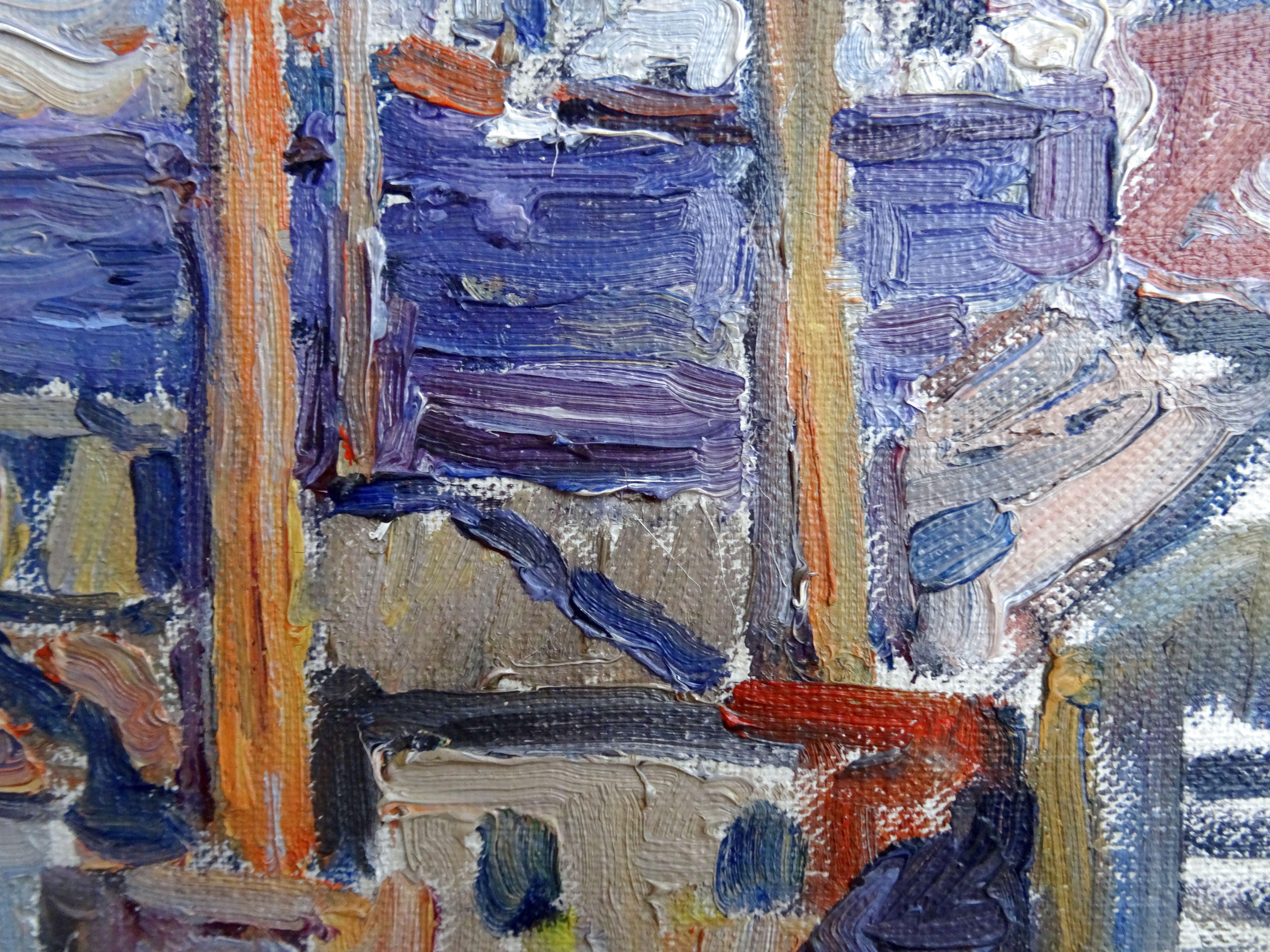 Costa. Tela, olio, 16x22 cm - Landscape Painting Grigio di Janis Pupols