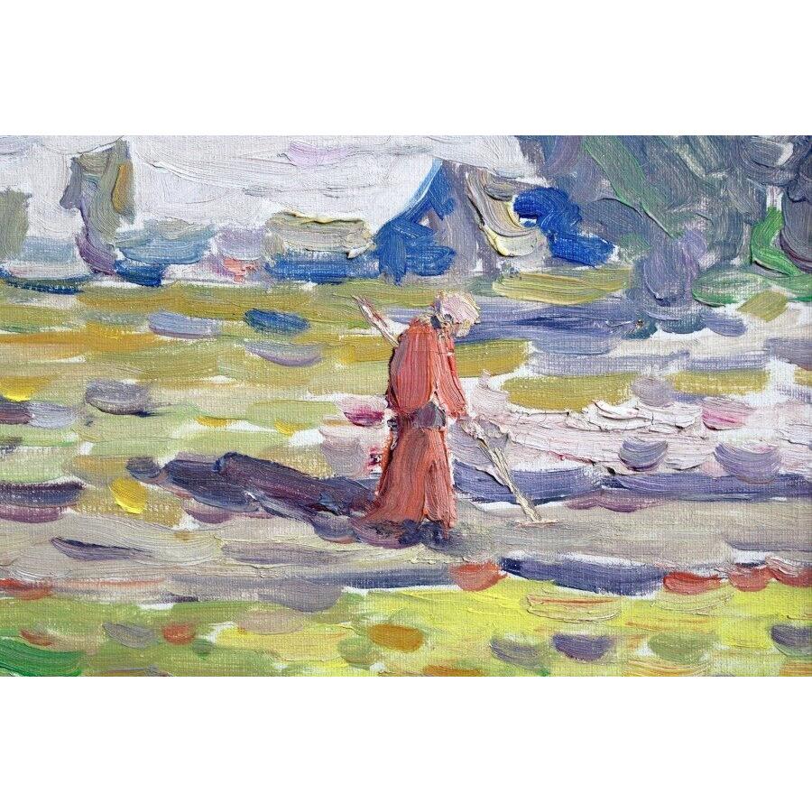 Nel prato. 1931. Olio su tela, 25x34 cm - Landscape Painting Grigio di Janis Pupols