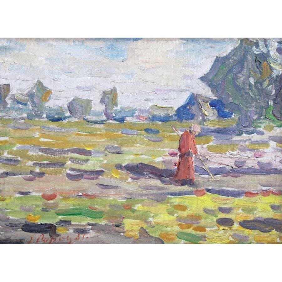 Landscape Painting di Janis Pupols - Nel prato. 1931. Olio su tela, 25x34 cm