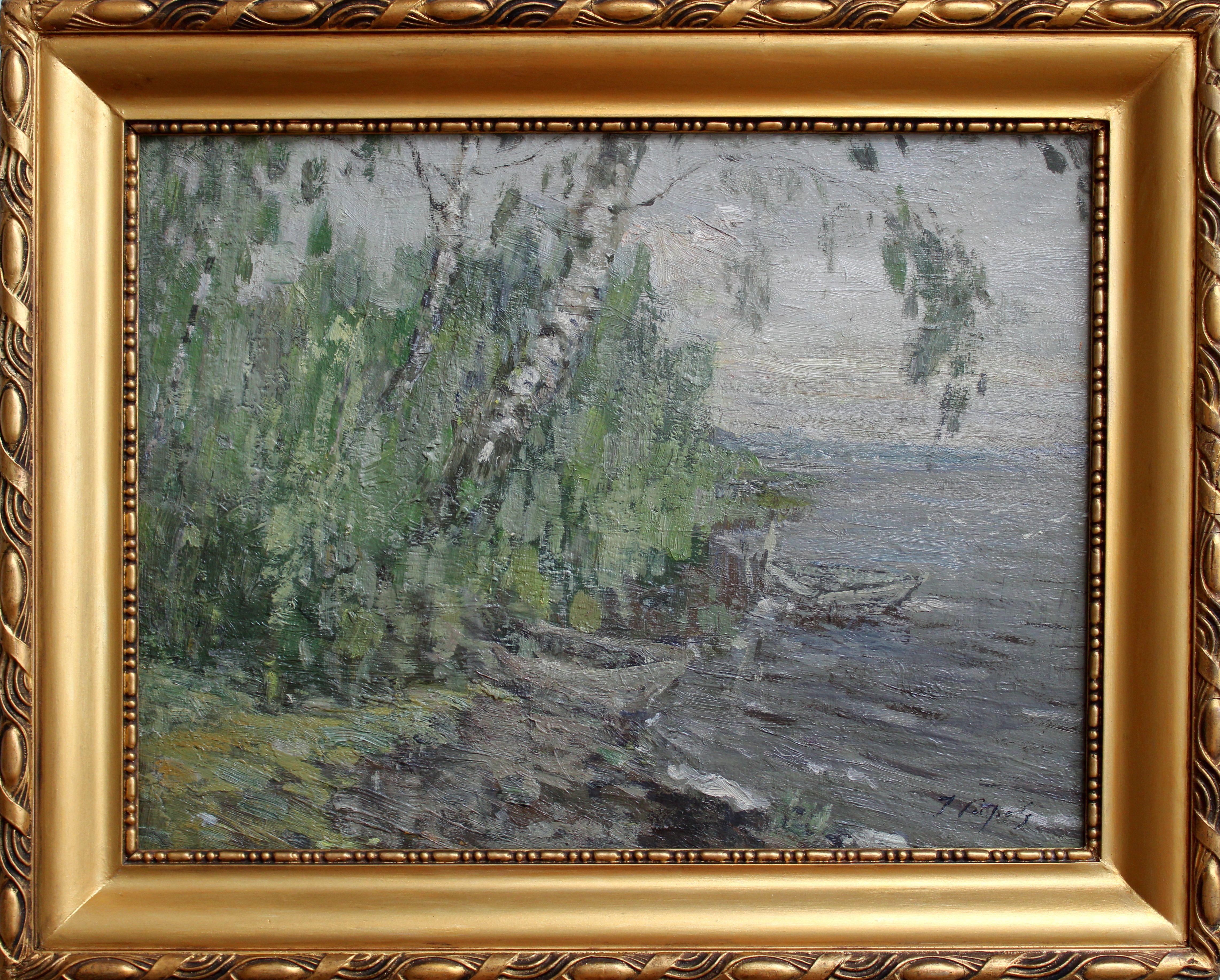 Costa del lago. Óleo sobre tabla, 35,5x47,5 cm - Painting de Janis Pupols