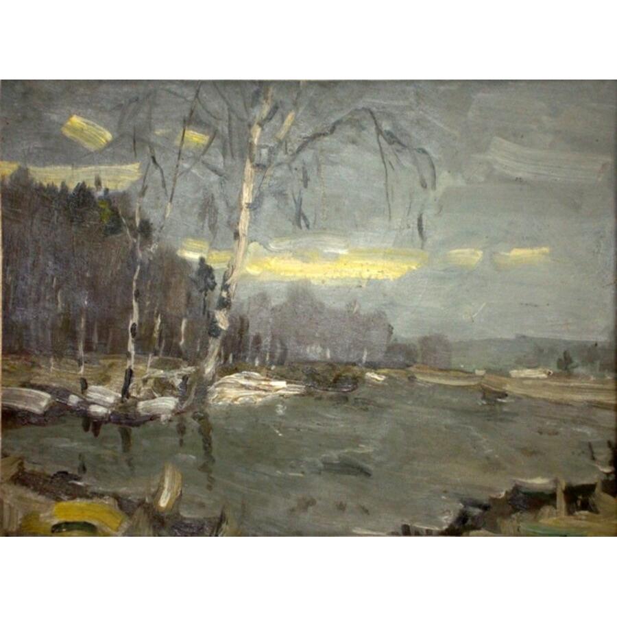 Landscape Painting di Janis Pupols - Scongelare. Olio su tavola, 33x43 cm
