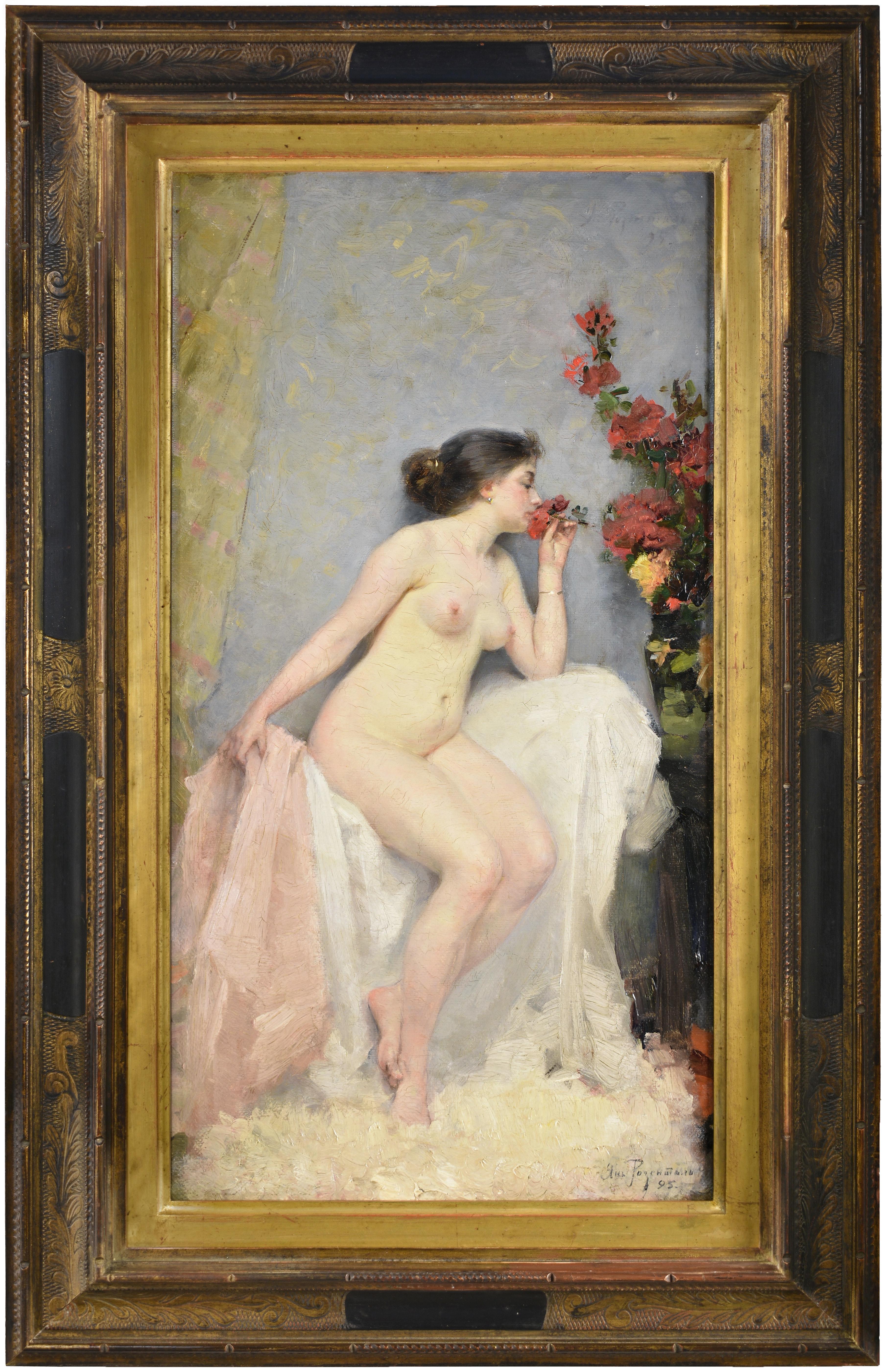 Femme nue avec des roses par le célèbre peintre letton Janis Rozentāls